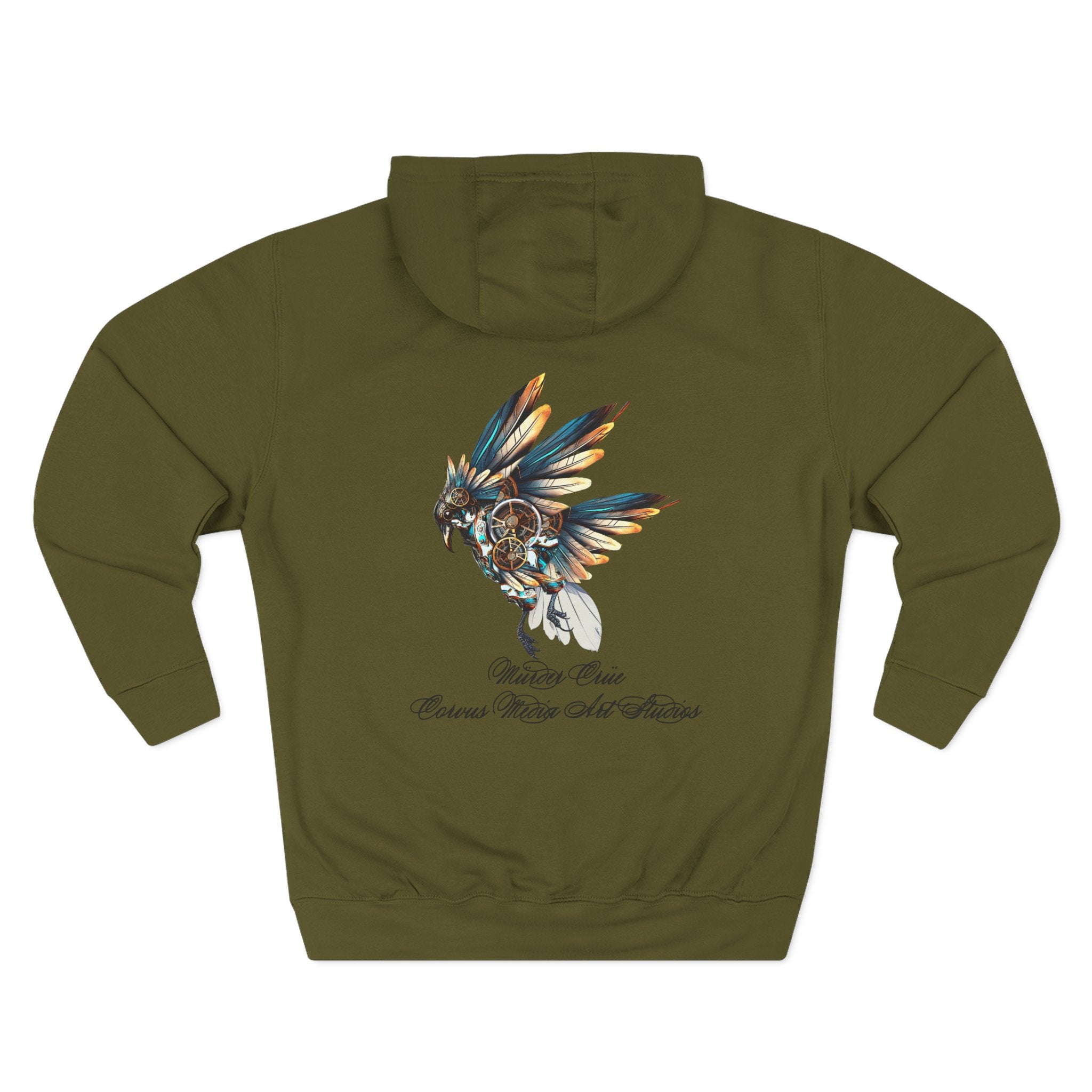 Steampunk crow Hoodie — 'Mürder Crüe' Graphic Fleece Hoodie with Feathered Raven Design