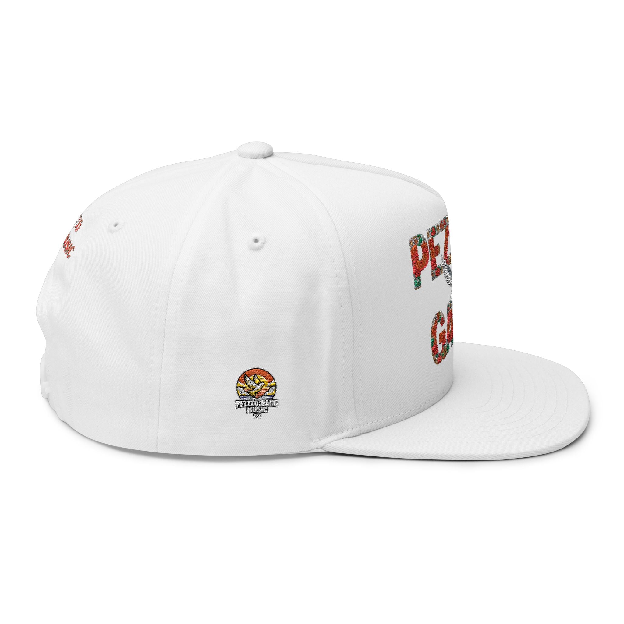 PEZZZO Gang Embroidered Flat Bill Cap — Floral Logo Snapback Hat