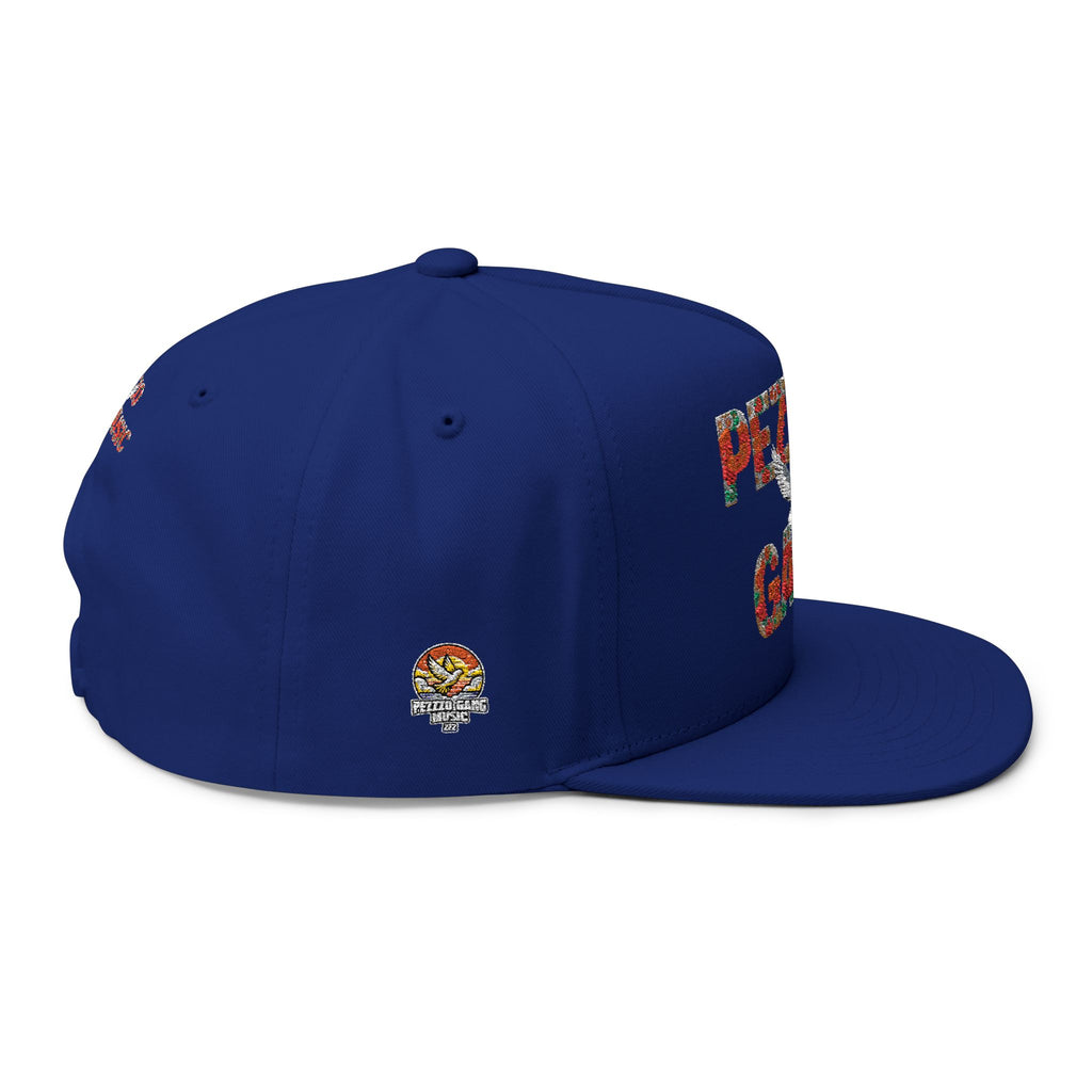 PEZZZO Gang Embroidered Flat Bill Cap — Floral Logo Snapback Hat