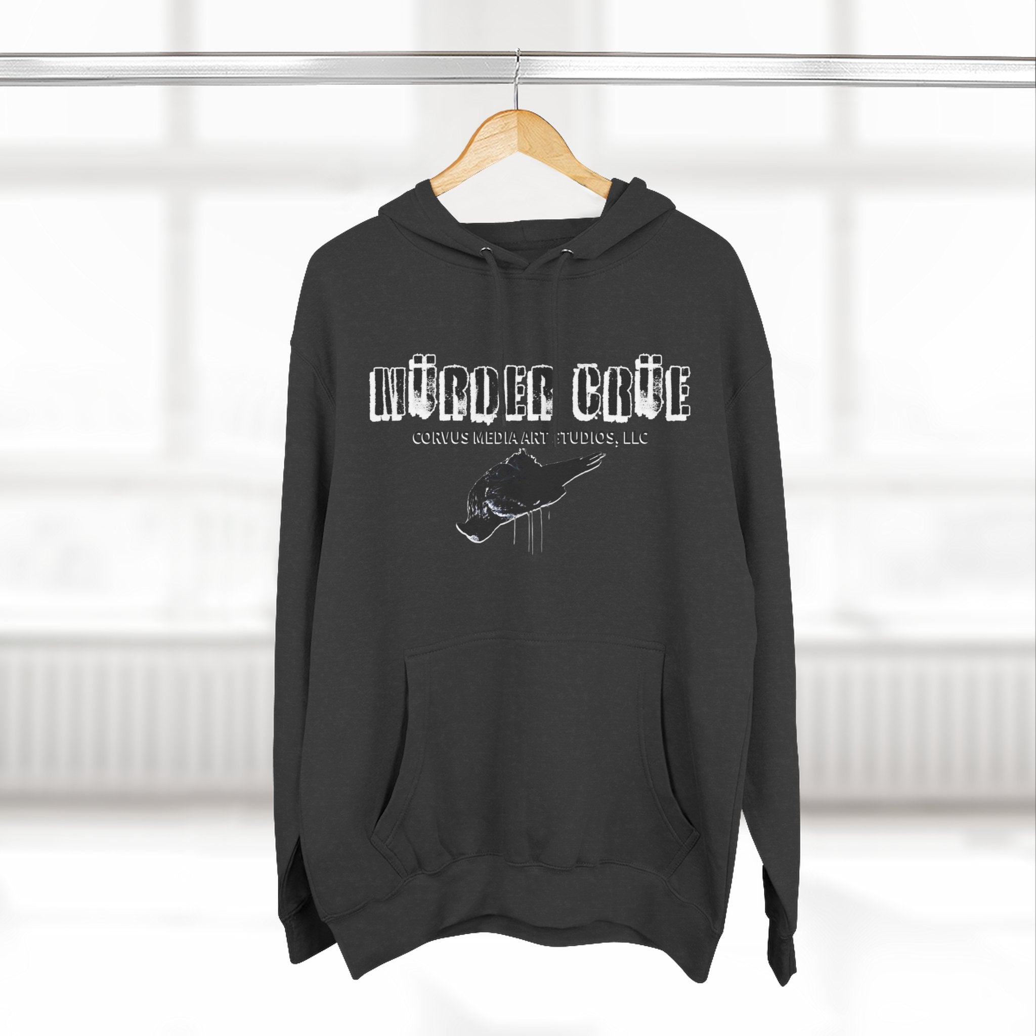 Steampunk crow Hoodie — 'Mürder Crüe' Graphic Fleece Hoodie with Feathered Raven Design