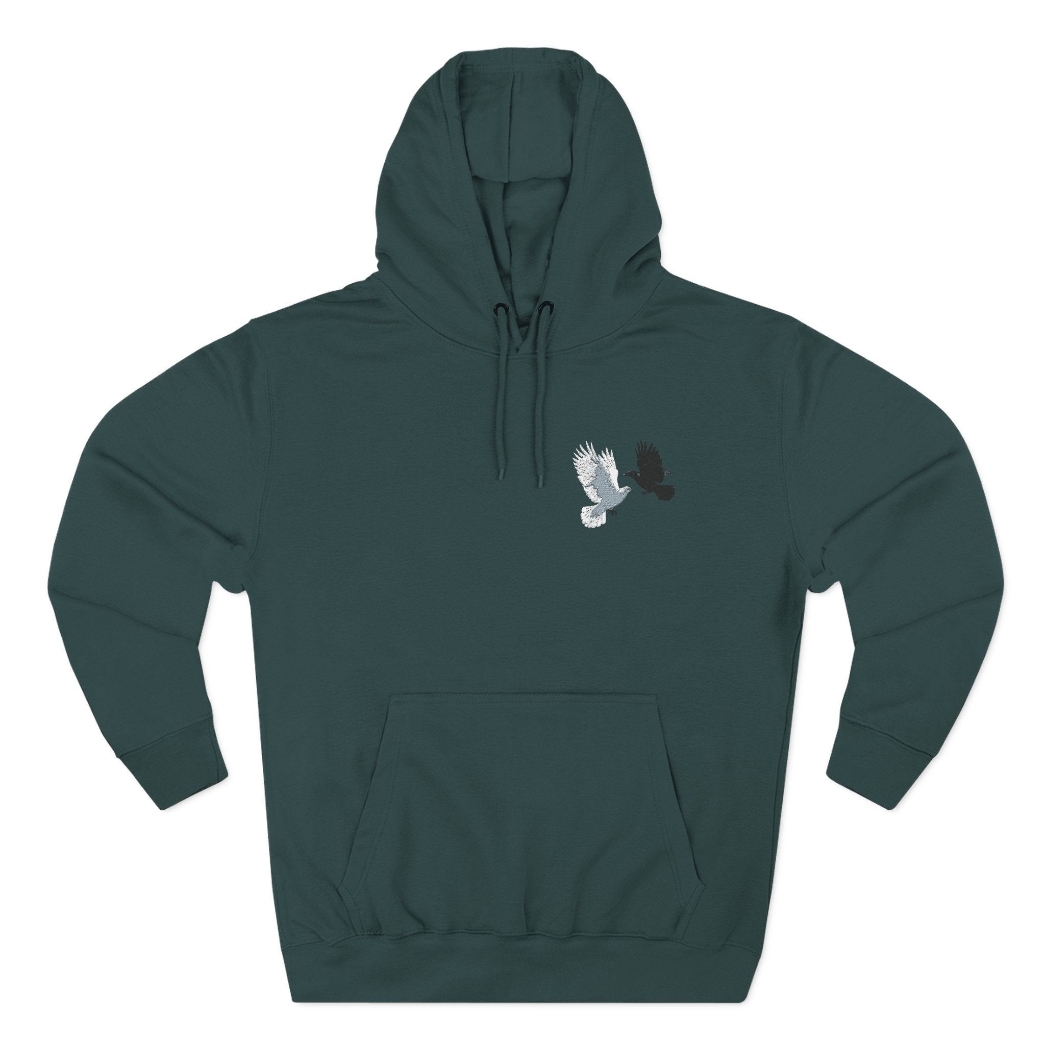 Raven & Dove Minimalist Hoodie — Small Chest Bird Graphic