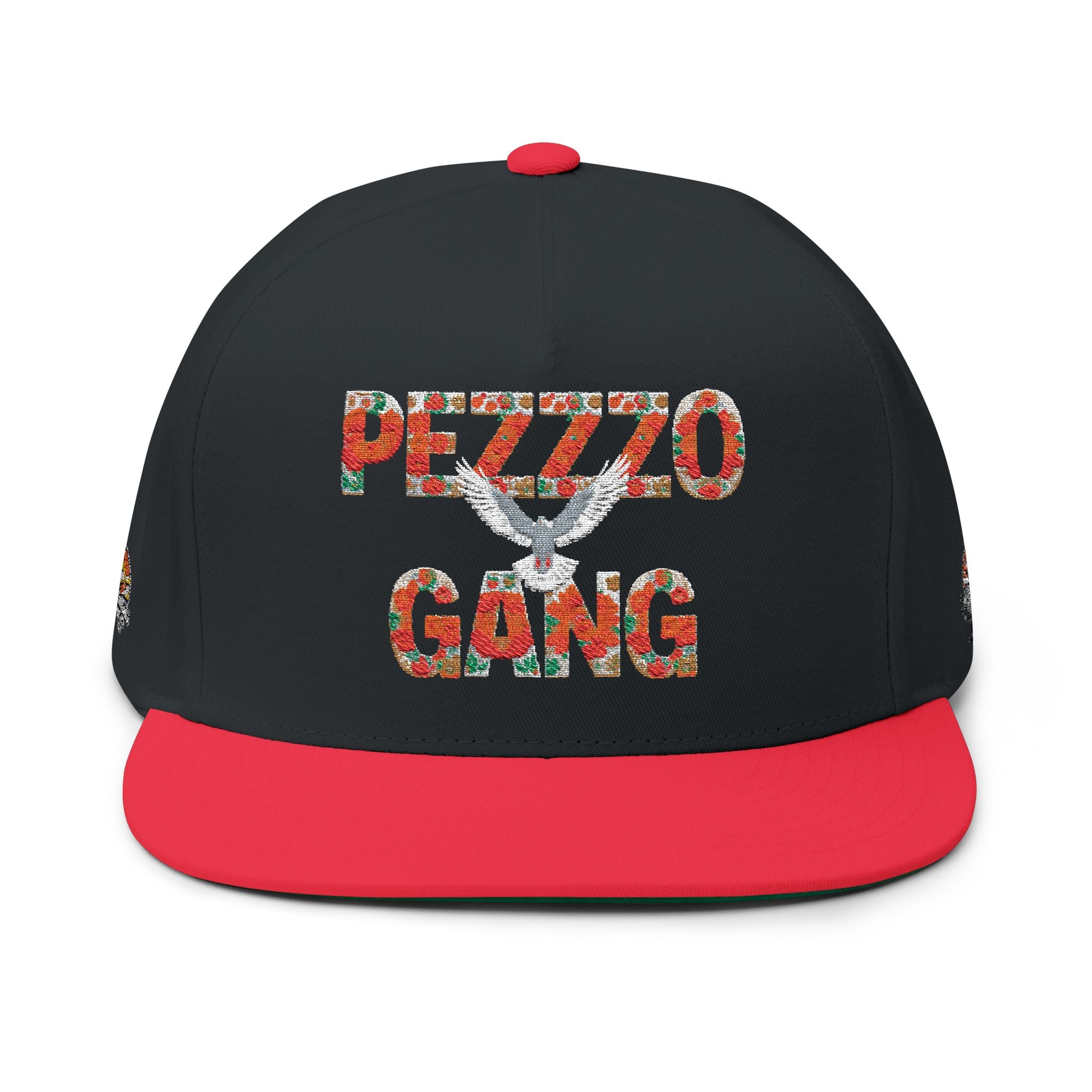 PEZZZO Gang Embroidered Flat Bill Cap — Floral Logo Snapback Hat
