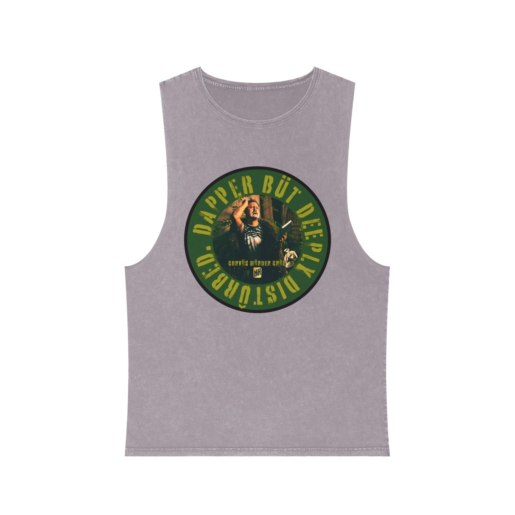 Dapper but Deeply Disturbed by Nicholas Harvey- Co-Stonewash Graphic Tank Top, Relaxed Summer Casual, Perfect for Music Festivals, Graphic Apparel for Men and Women, Streetwear