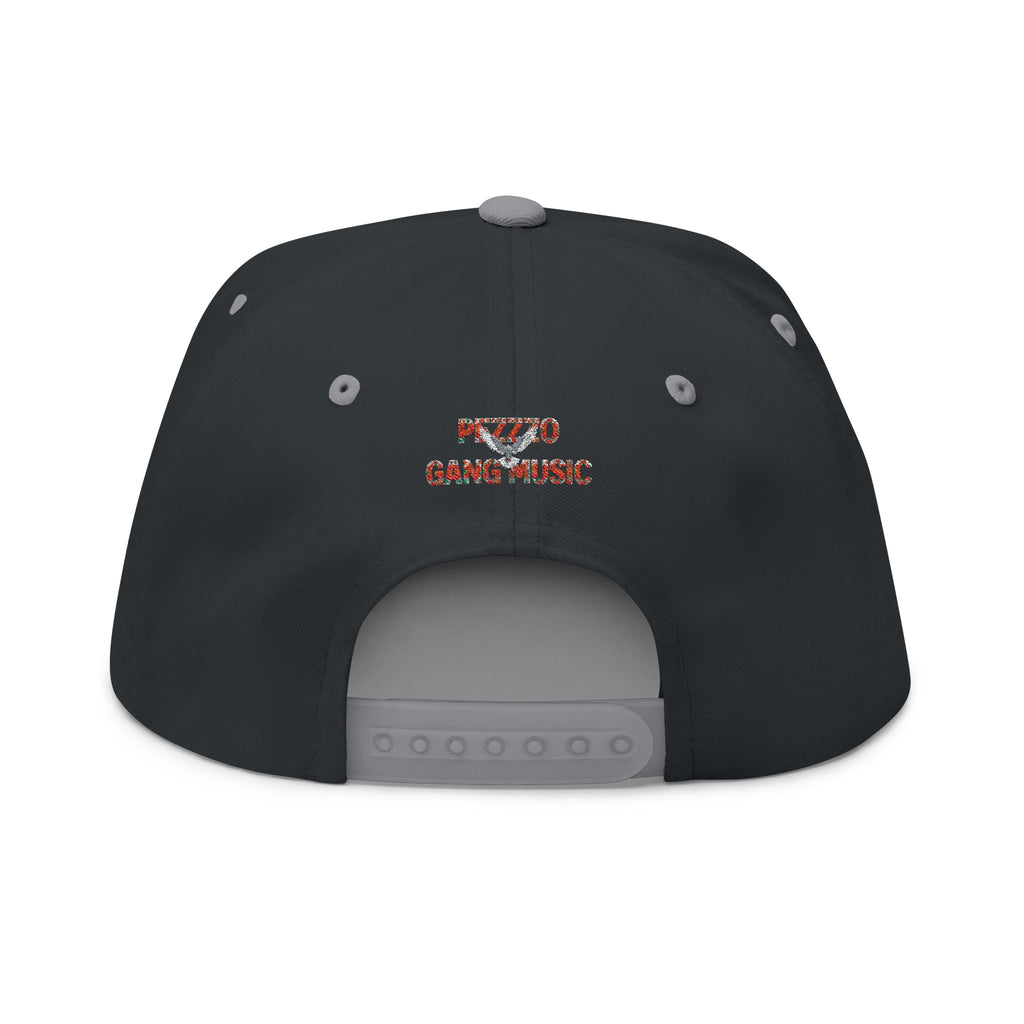 PEZZZO Gang Embroidered Flat Bill Cap — Floral Logo Snapback Hat