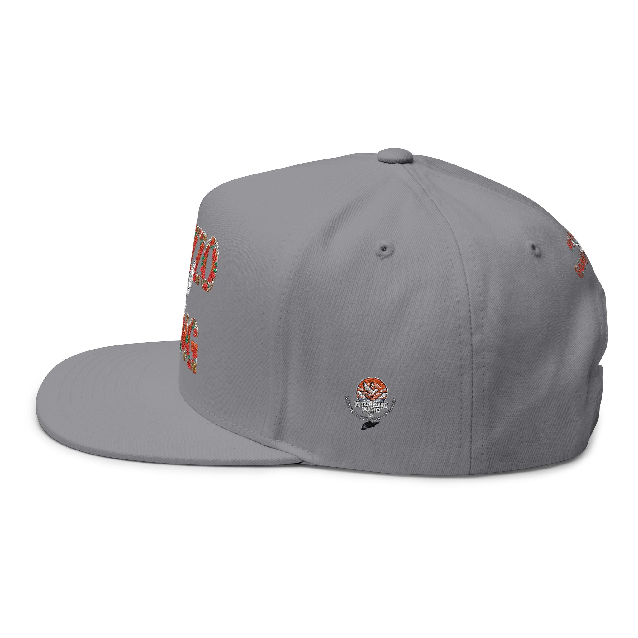 PEZZZO Gang Embroidered Flat Bill Cap — Floral Logo Snapback Hat
