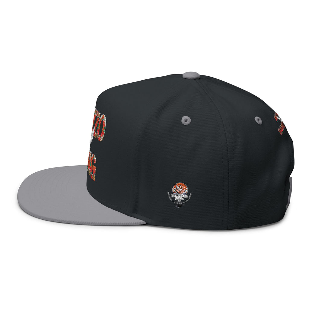 PEZZZO Gang Embroidered Flat Bill Cap — Floral Logo Snapback Hat