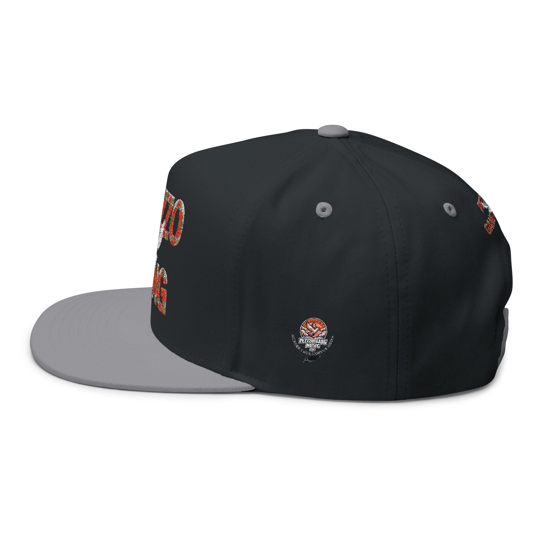 PEZZZO Gang Embroidered Flat Bill Cap — Floral Logo Snapback Hat