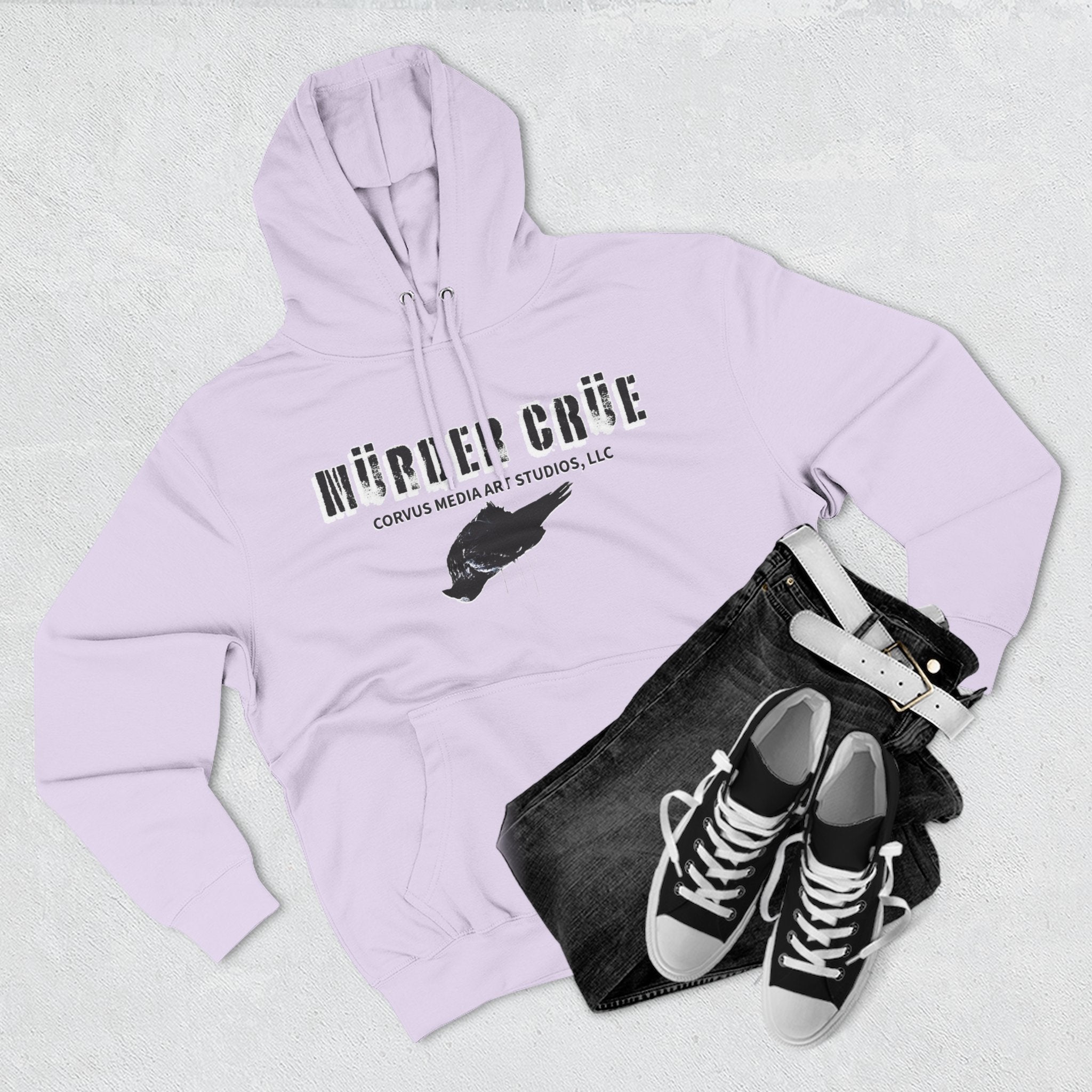 Steampunk crow Hoodie — 'Mürder Crüe' Graphic Fleece Hoodie with Feathered Raven Design