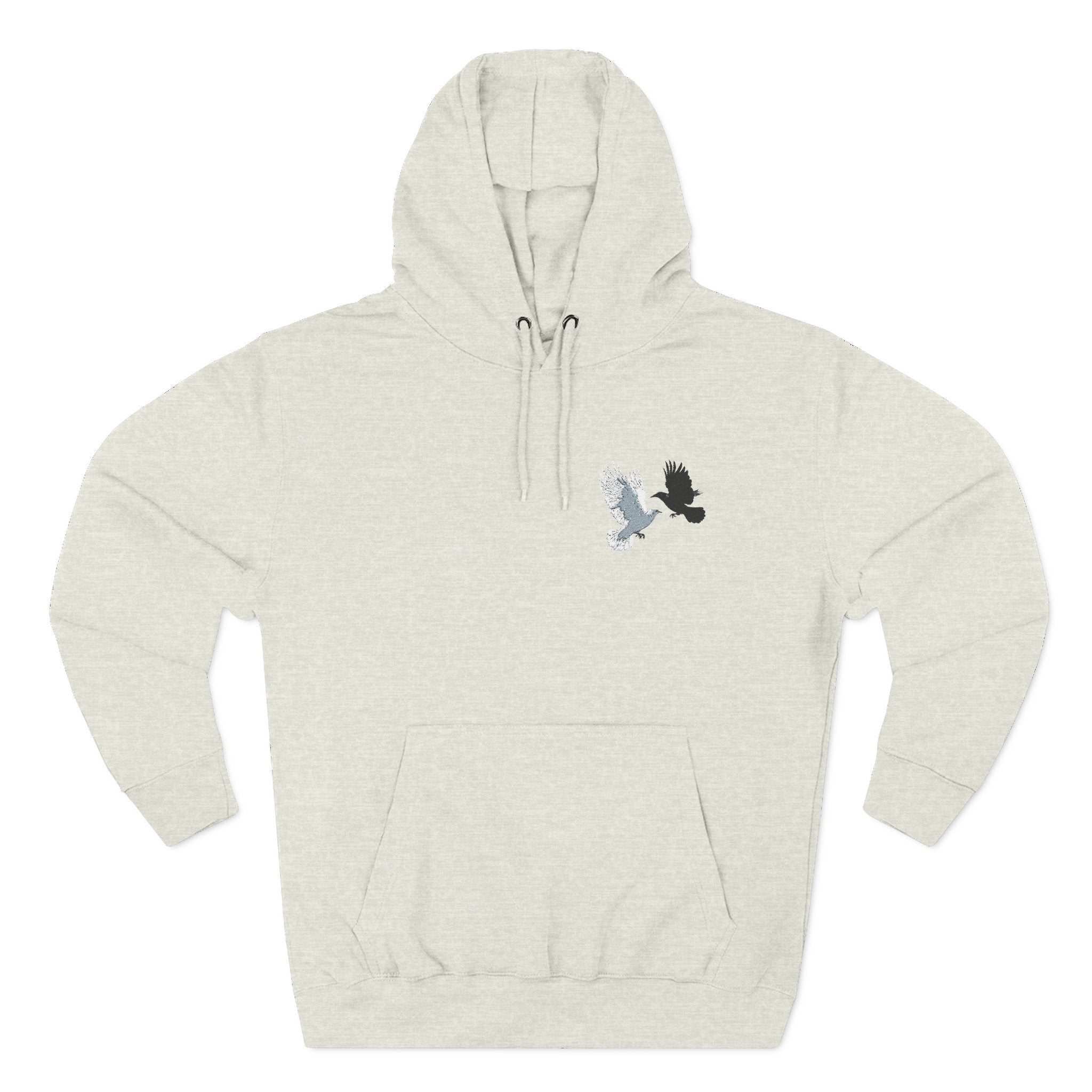 Raven & Dove Minimalist Hoodie — Small Chest Bird Graphic