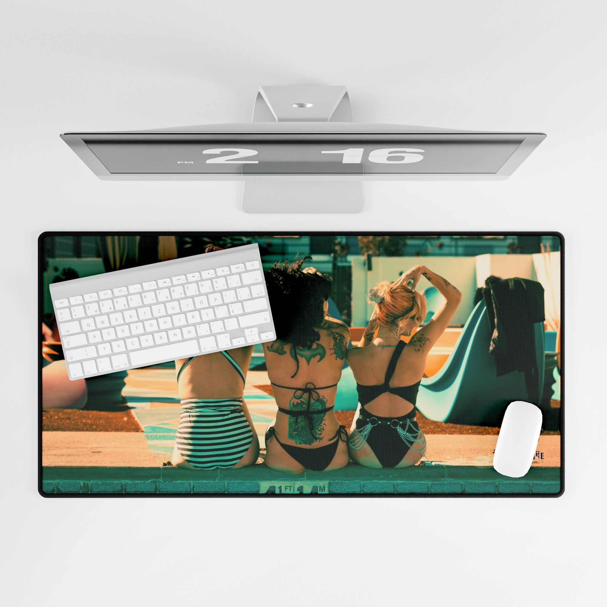 Retro Poolside Friends Desk Mat — Vintage Summer Vibe Mouse Pad