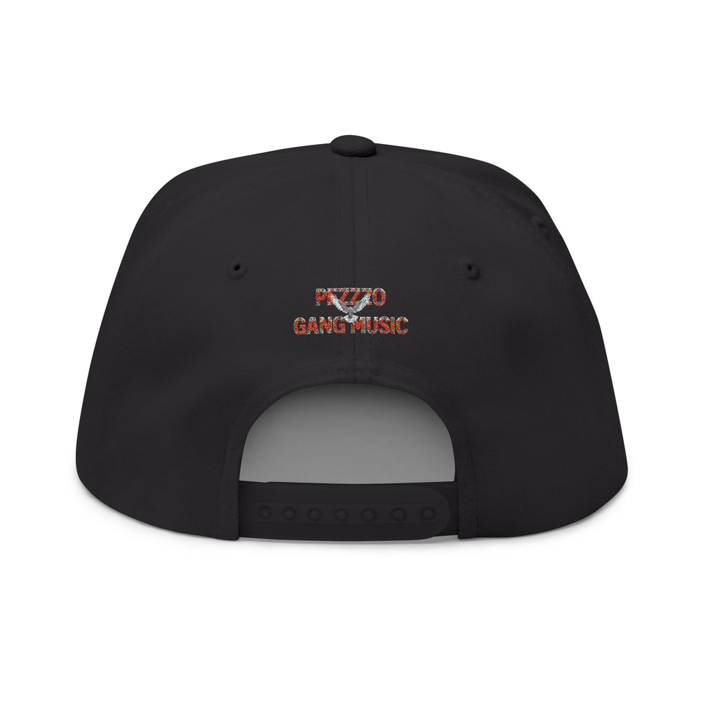 PEZZZO Gang Embroidered Flat Bill Cap — Floral Logo Snapback Hat