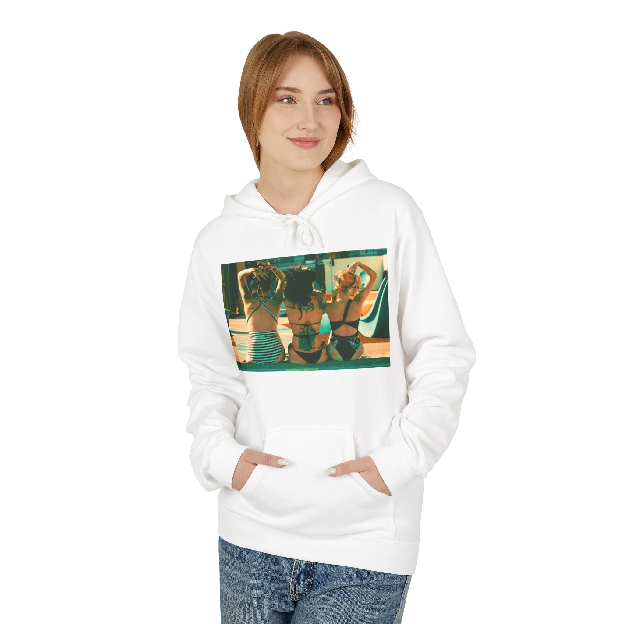 Retro Poolside Friends Hoodie — Vintage Bikini Photo Sweatshirt