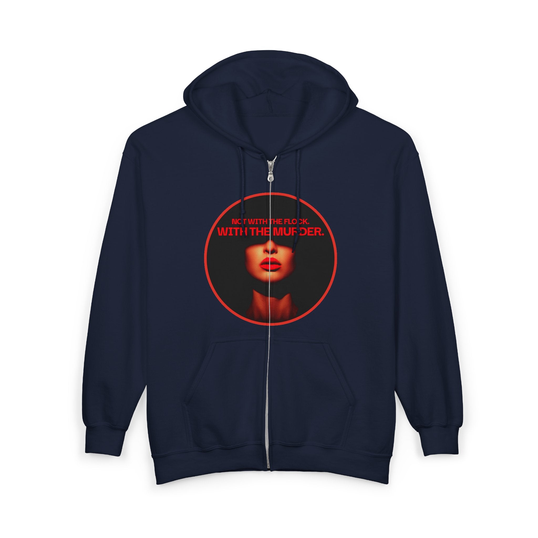Full-Zip Hoodie — "Not With The flock With The Murder" Red Noir Graphic