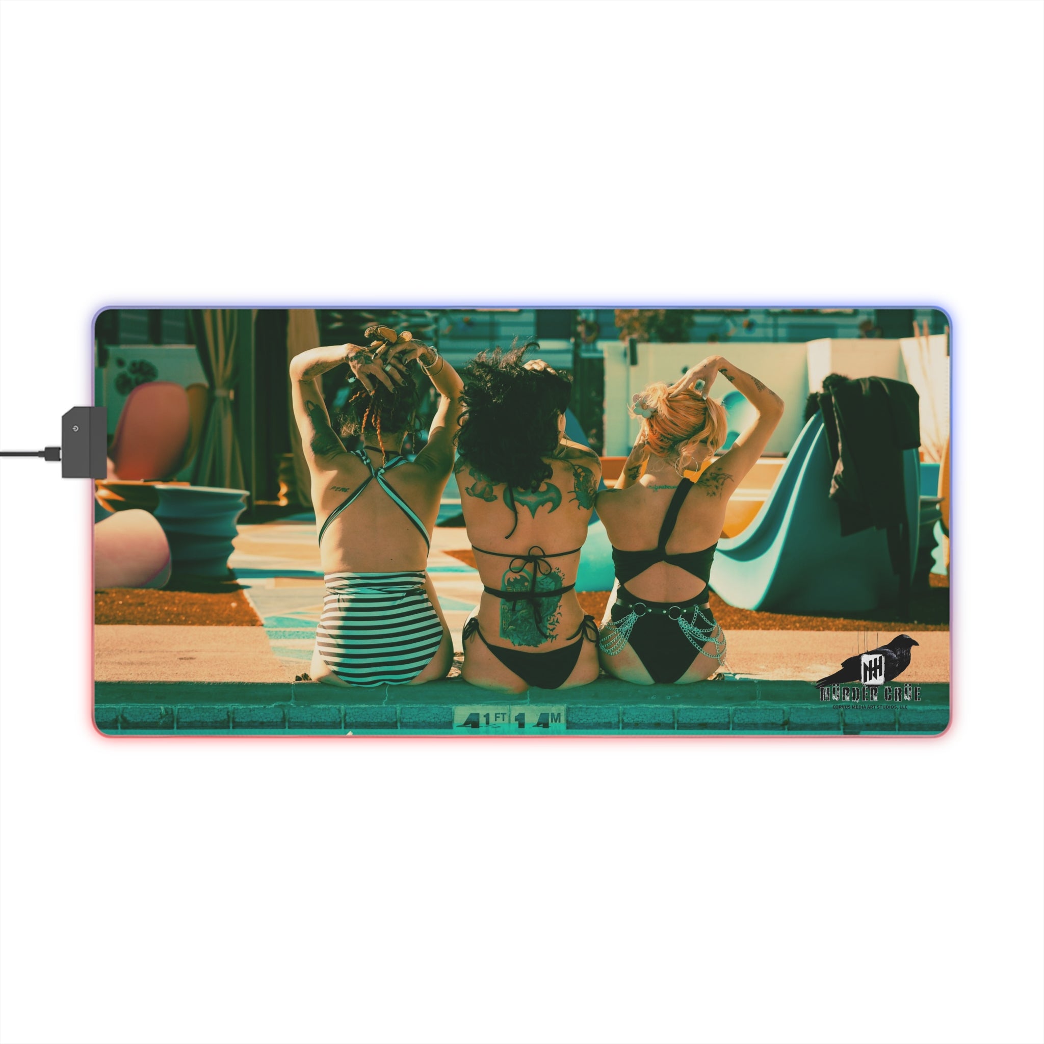 Retro Poolside Pinup Alt Baddies LED Gaming Mouse Pad RGB Desk Mat