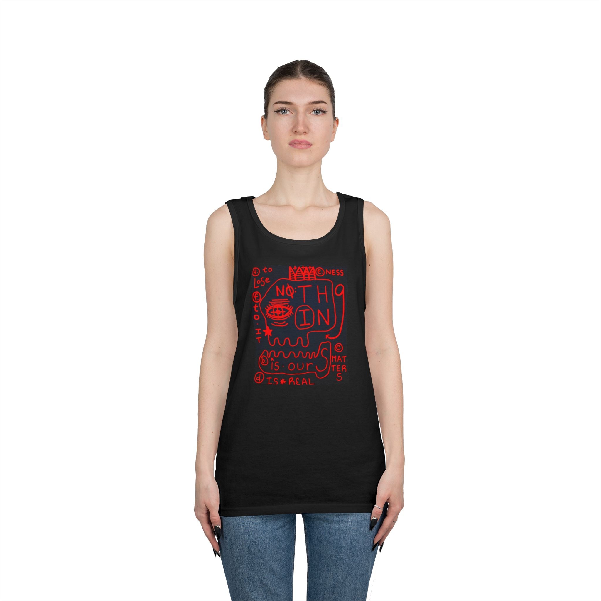 Graphic Tank Top — Red Doodle 'Nothing' Street Art Design
