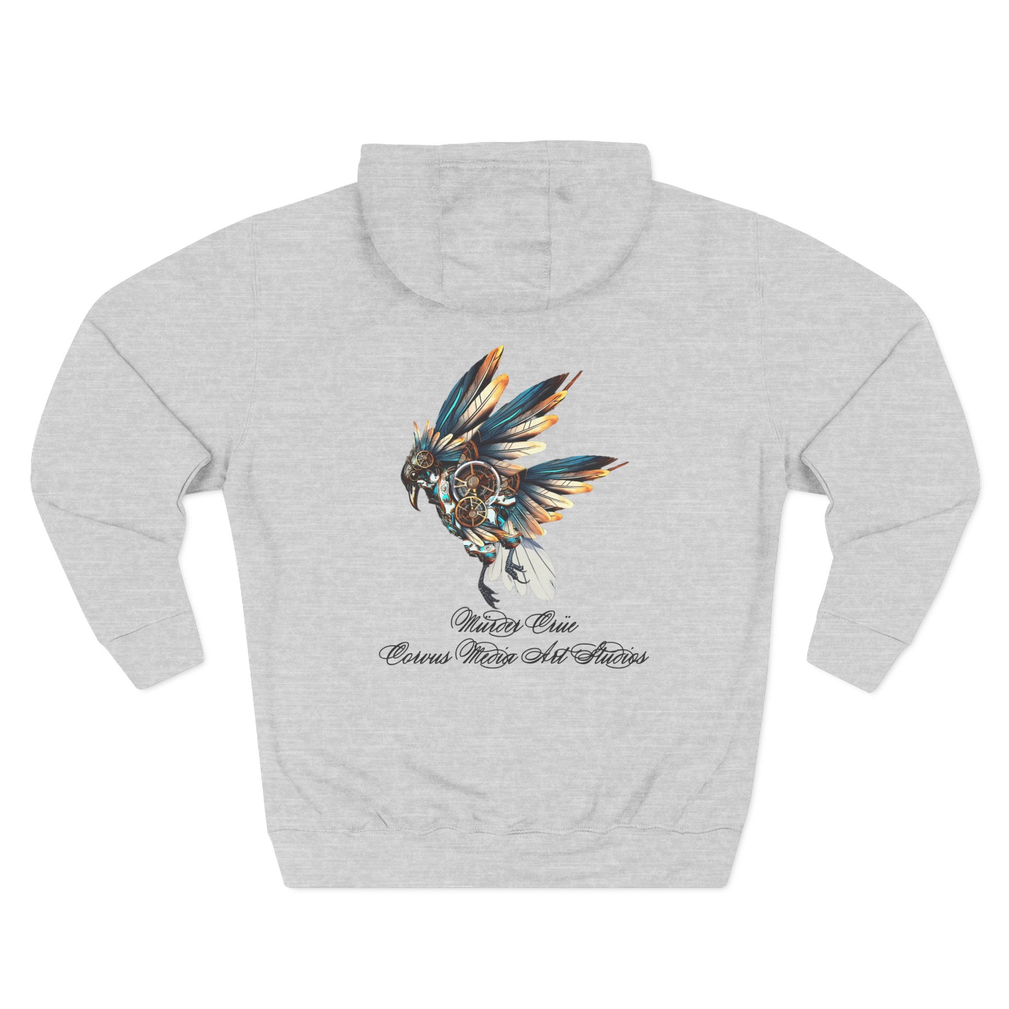 Steampunk crow Hoodie — 'Mürder Crüe' Graphic Fleece Hoodie with Feathered Raven Design