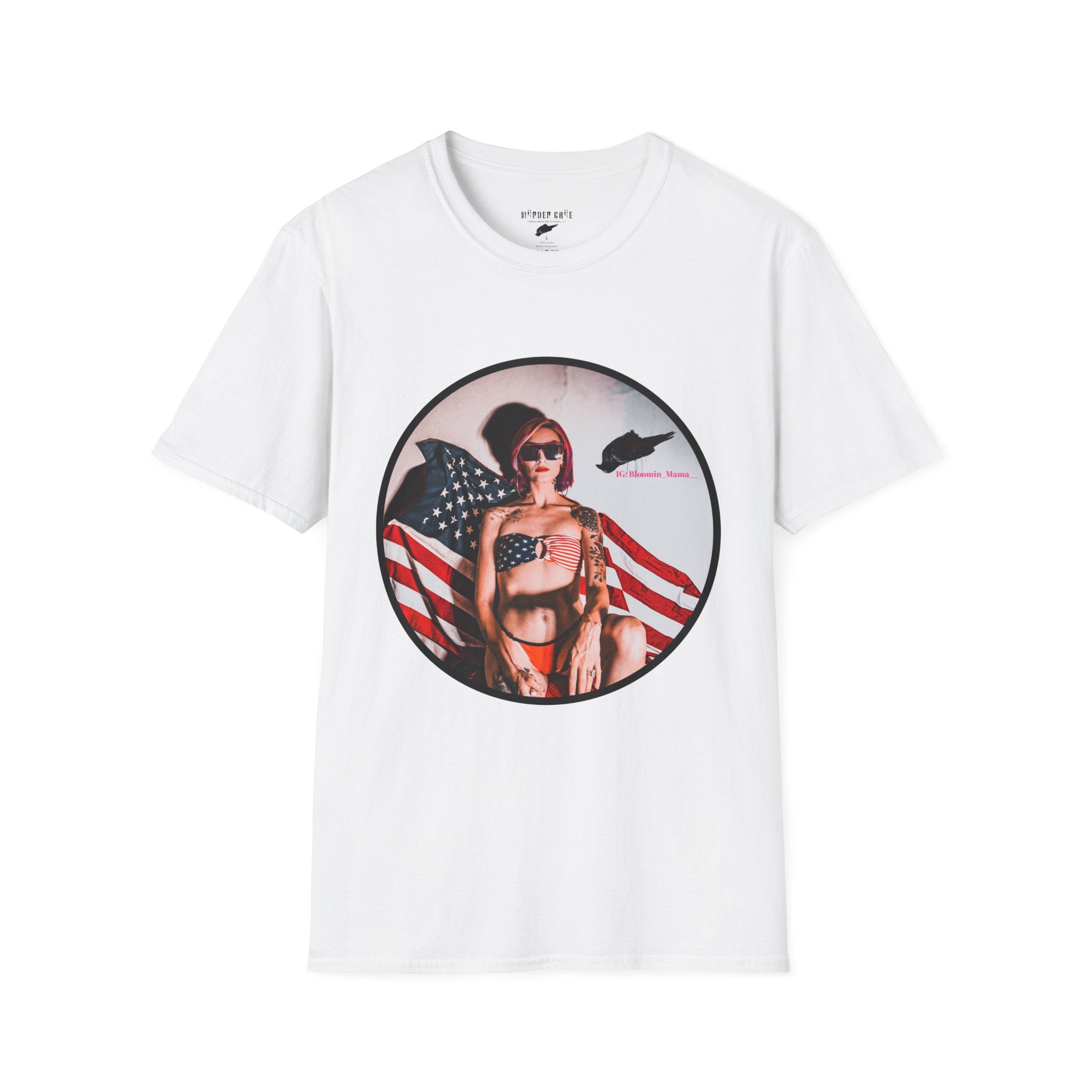 Patriotic Pin-Up T-Shirt — American Flag Bikini Girl Graphic Tee