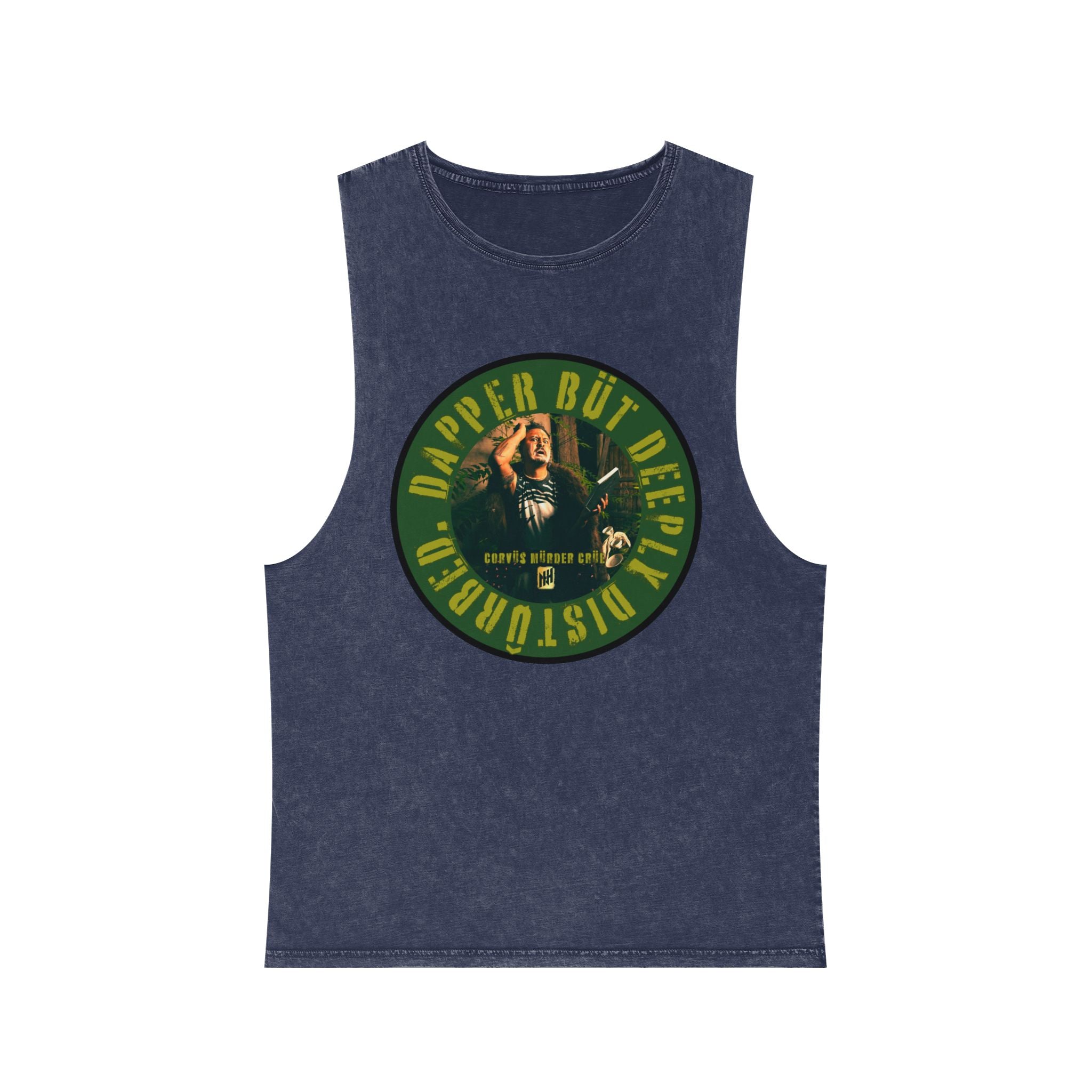 Dapper but Deeply Disturbed by Nicholas Harvey- Co-Stonewash Graphic Tank Top, Relaxed Summer Casual, Perfect for Music Festivals, Graphic Apparel for Men and Women, Streetwear
