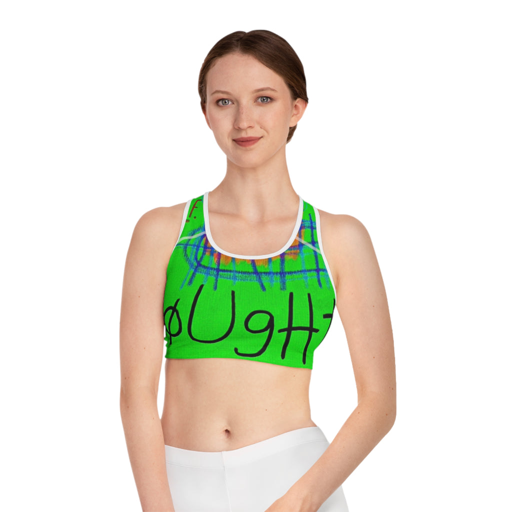 Neon Abstract Face Sports Bra — Vibrant All-Over-Print Activewear