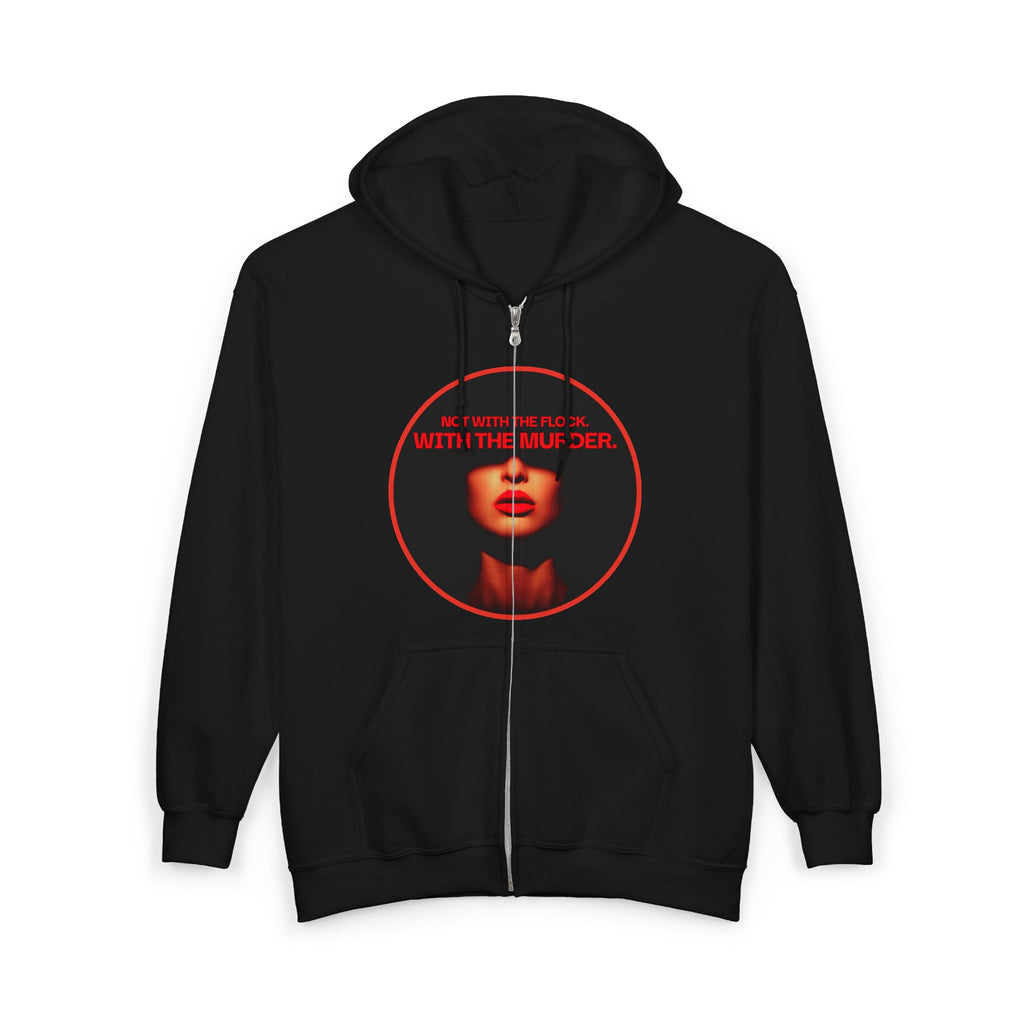 Full-Zip Hoodie — "Not With The flock With The Murder" Red Noir Graphic