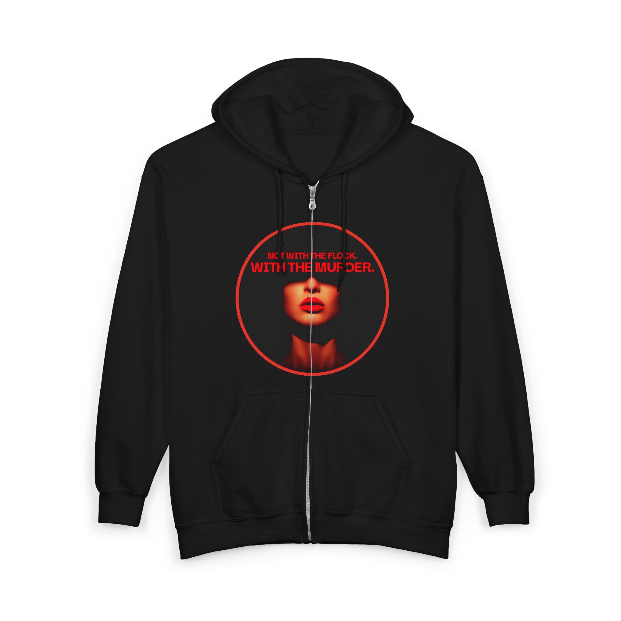 Full-Zip Hoodie — "Not With The flock With The Murder" Red Noir Graphic