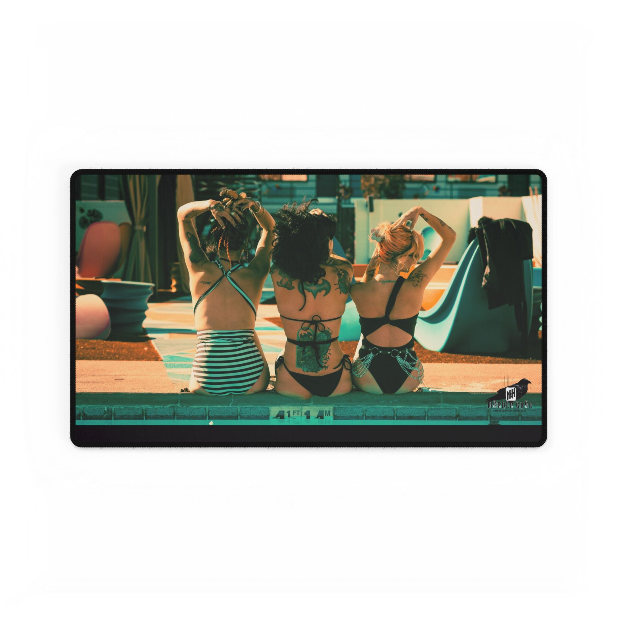 Retro Poolside Friends Desk Mat — Vintage Summer Vibe Mouse Pad