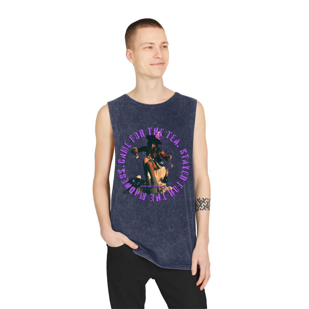 Came For The Tea by Nicholas Harvey-Stonewash Graphic Tank Top, Relaxed Summer Casual, Perfect for Music Festivals, Graphic Apparel for Men and Women, Streetwear