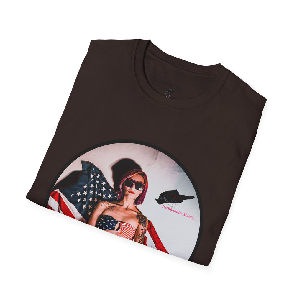 Patriotic Pin-Up T-Shirt — American Flag Bikini Girl Graphic Tee