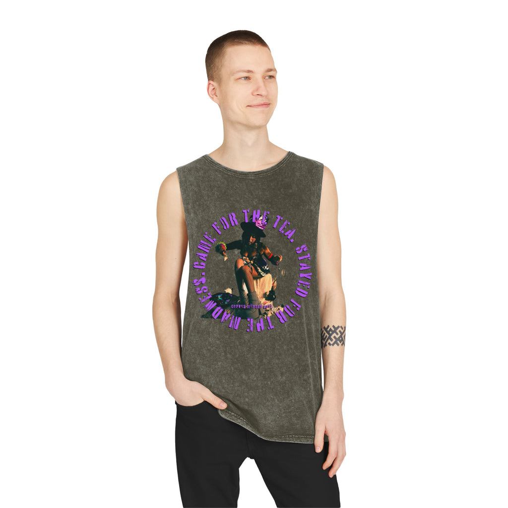 Came For The Tea by Nicholas Harvey-Stonewash Graphic Tank Top, Relaxed Summer Casual, Perfect for Music Festivals, Graphic Apparel for Men and Women, Streetwear