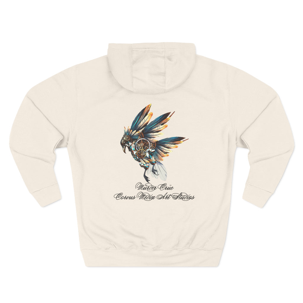 Steampunk crow Hoodie — 'Mürder Crüe' Graphic Fleece Hoodie with Feathered Raven Design