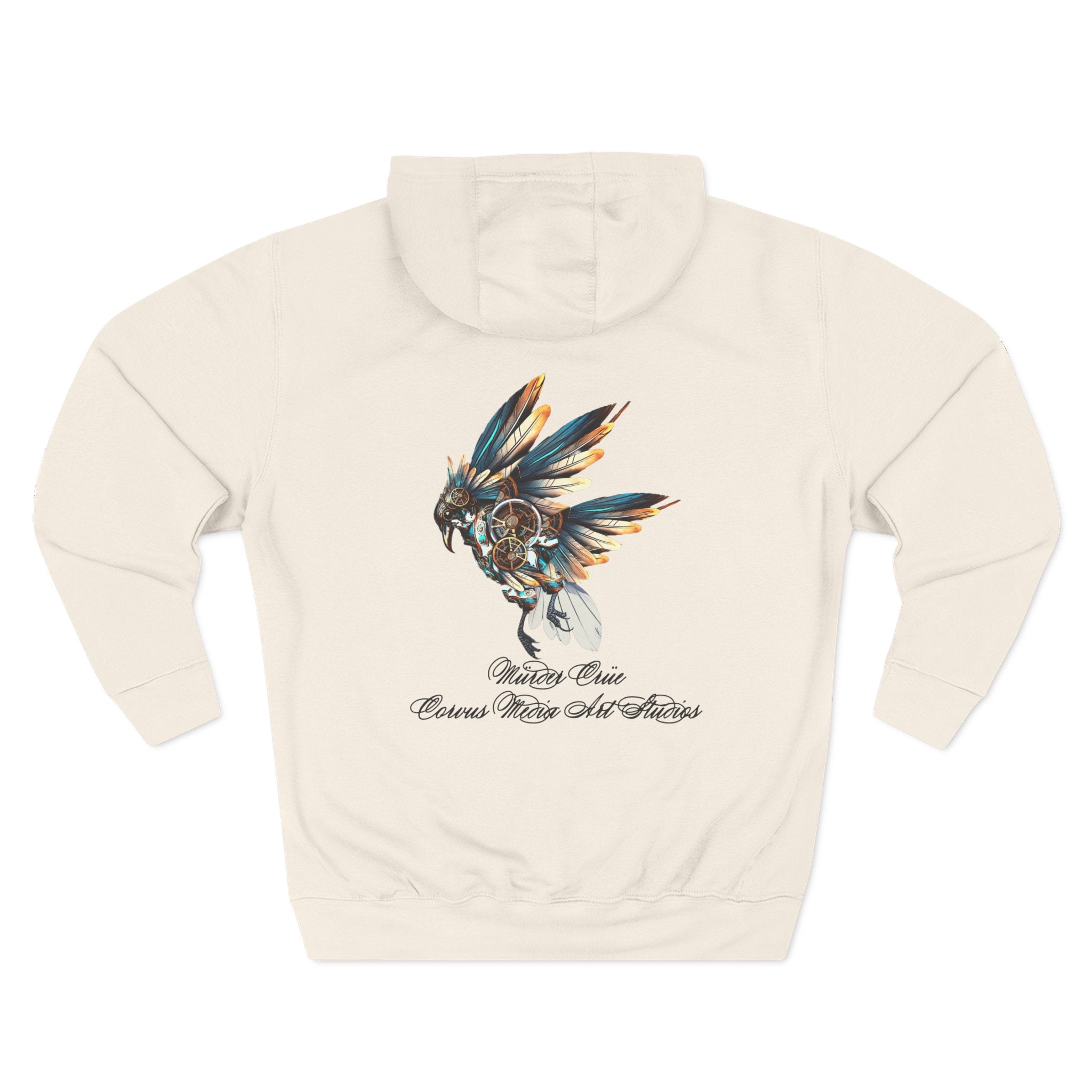 Steampunk crow Hoodie — 'Mürder Crüe' Graphic Fleece Hoodie with Feathered Raven Design