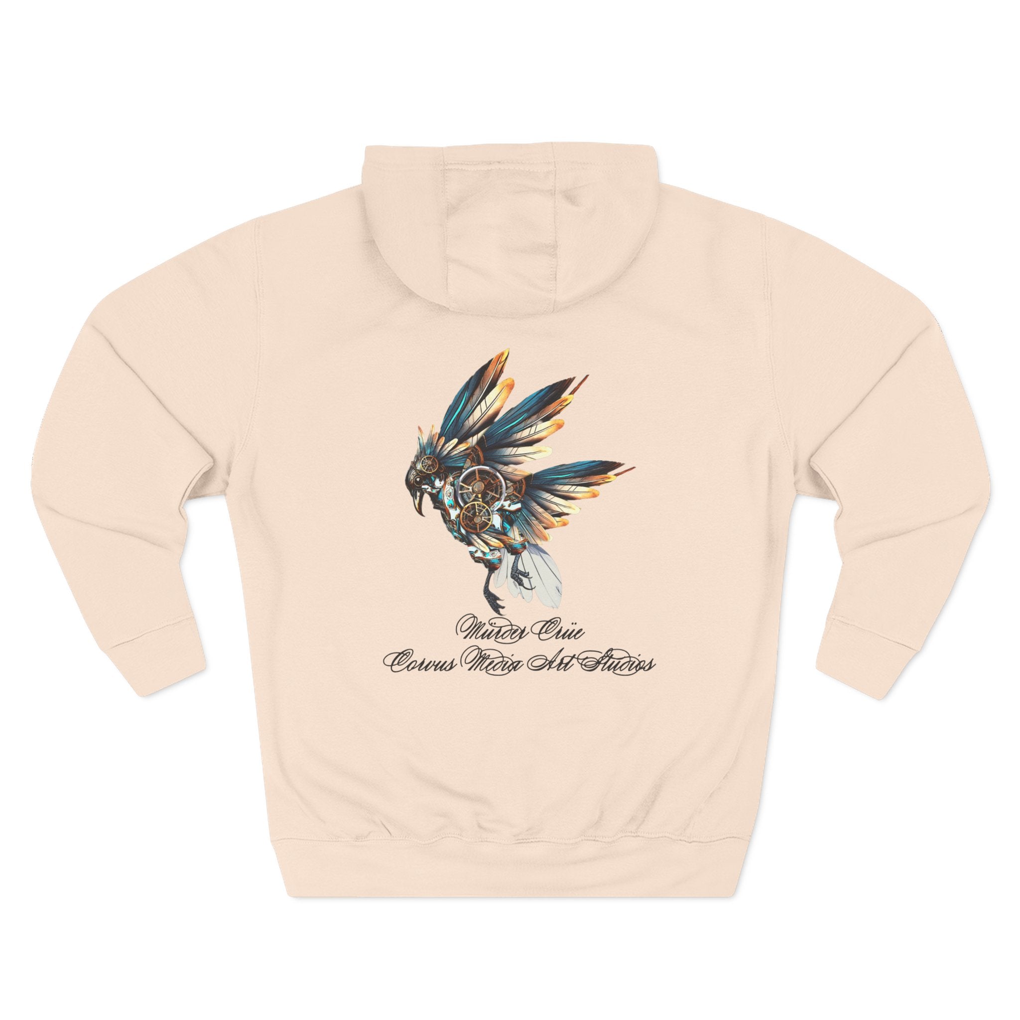 Steampunk crow Hoodie — 'Mürder Crüe' Graphic Fleece Hoodie with Feathered Raven Design