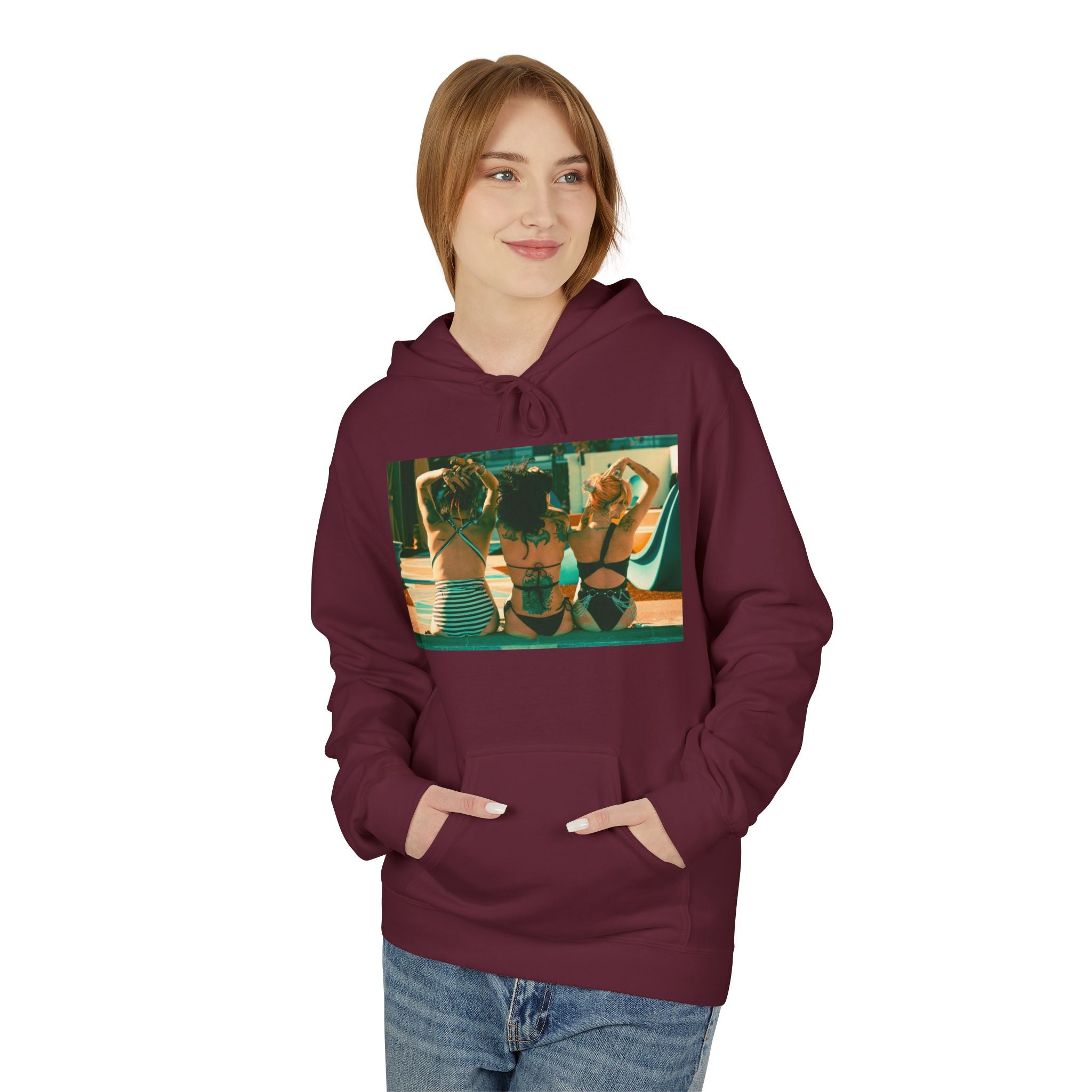 Retro Poolside Friends Hoodie — Vintage Bikini Photo Sweatshirt