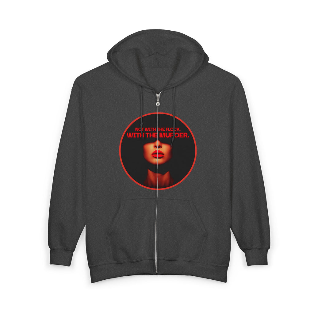 Full-Zip Hoodie — "Not With The flock With The Murder" Red Noir Graphic