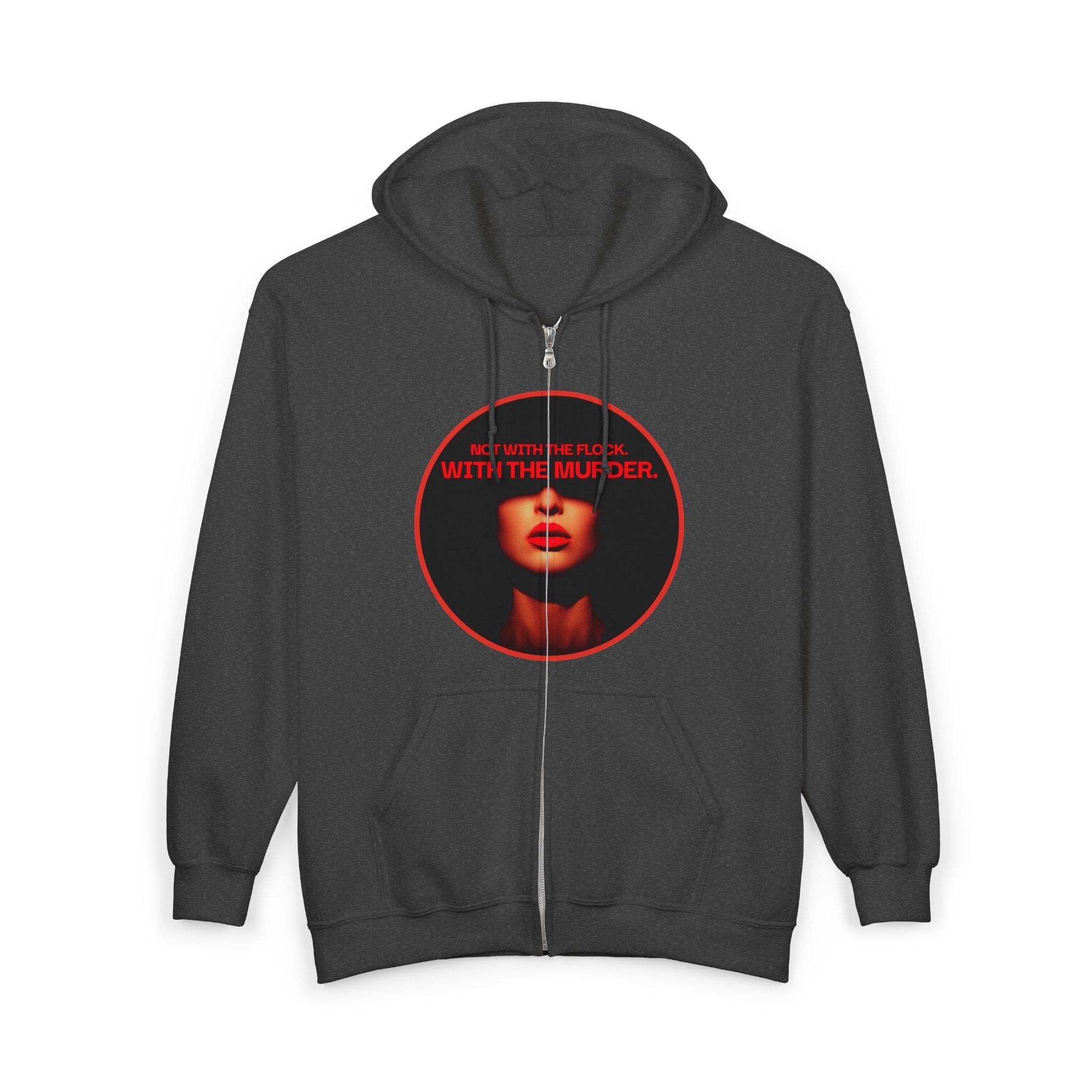 Full-Zip Hoodie — "Not With The flock With The Murder" Red Noir Graphic