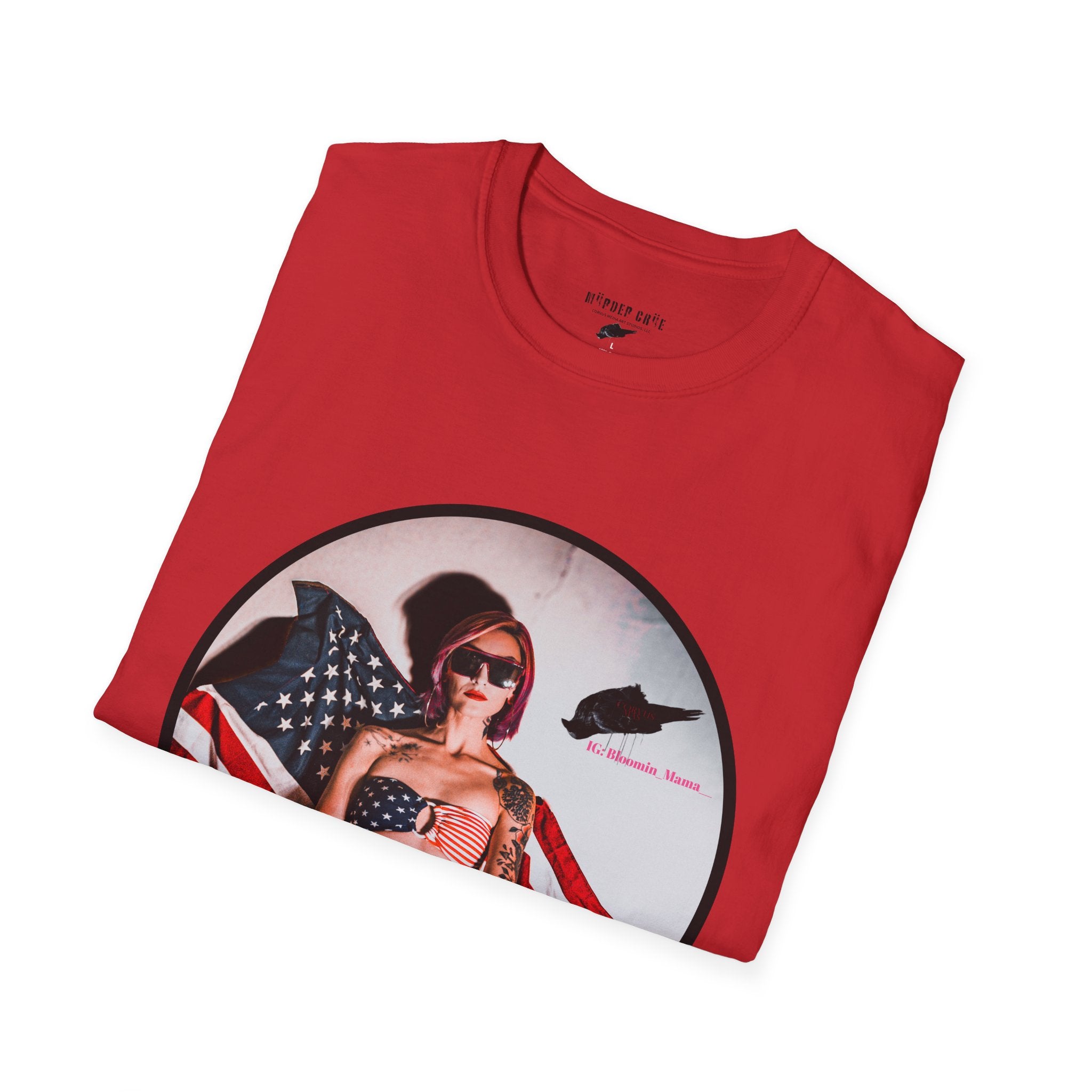Patriotic Pin-Up T-Shirt — American Flag Bikini Girl Graphic Tee