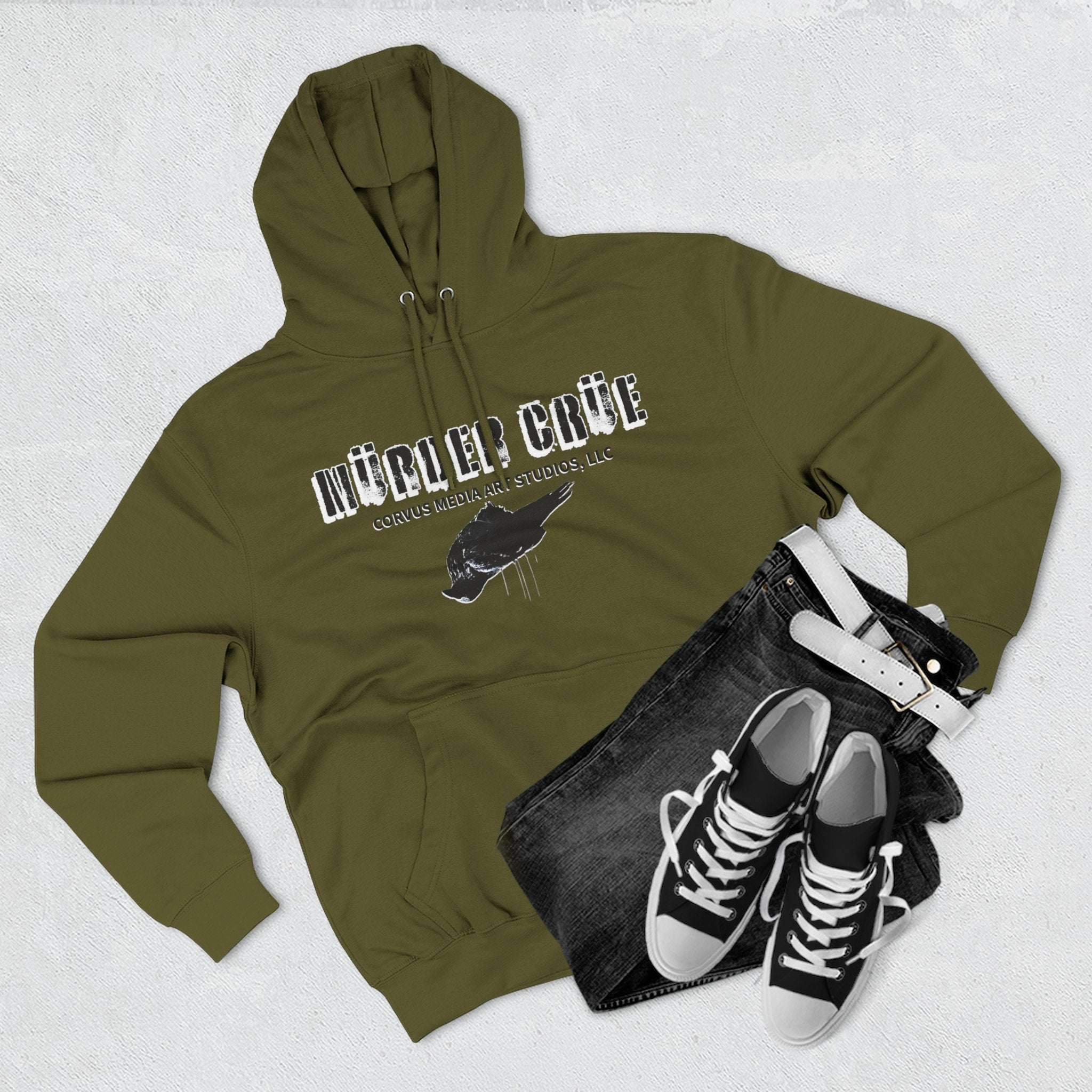Steampunk crow Hoodie — 'Mürder Crüe' Graphic Fleece Hoodie with Feathered Raven Design