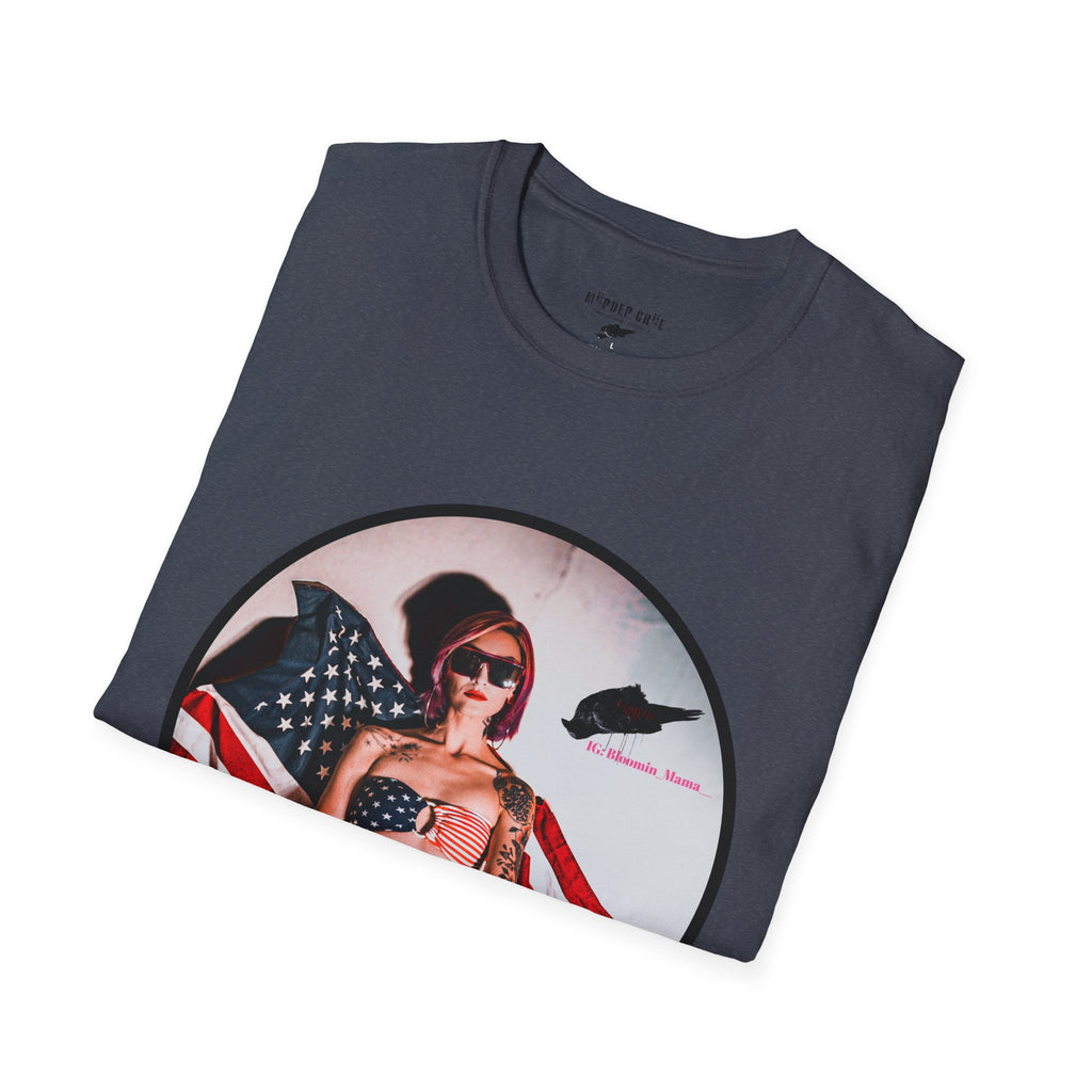Patriotic Pin-Up T-Shirt — American Flag Bikini Girl Graphic Tee