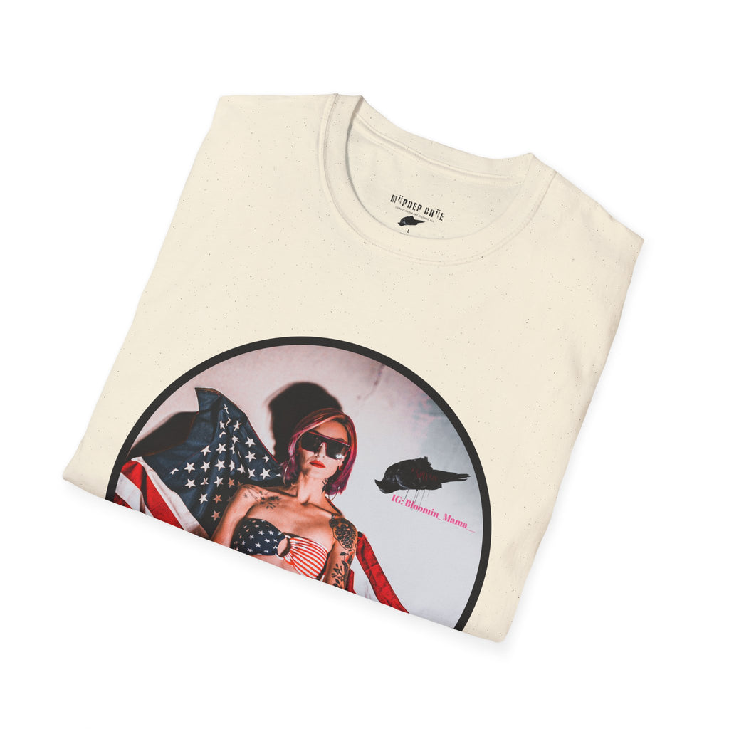 Patriotic Pin-Up T-Shirt — American Flag Bikini Girl Graphic Tee