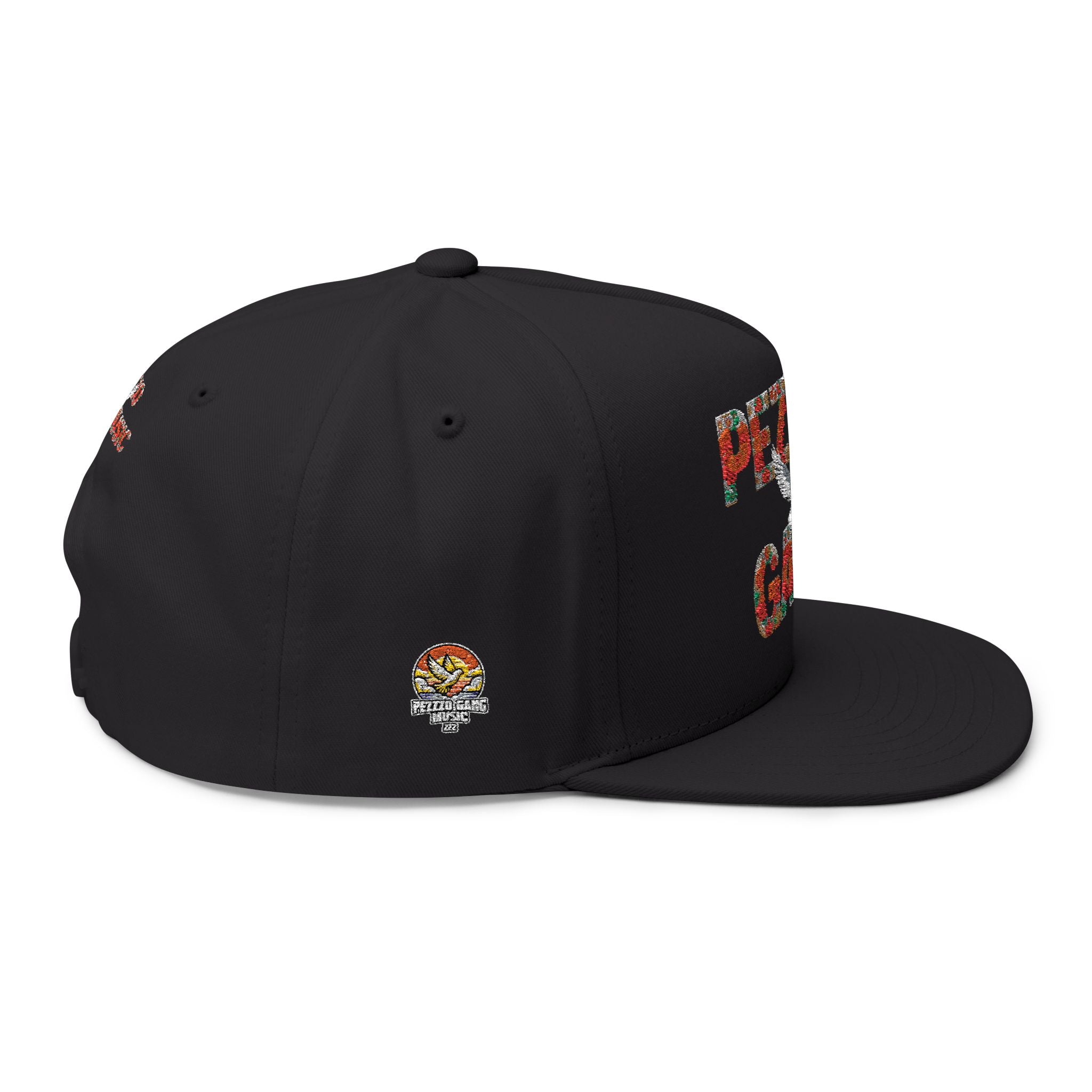 PEZZZO Gang Embroidered Flat Bill Cap — Floral Logo Snapback Hat