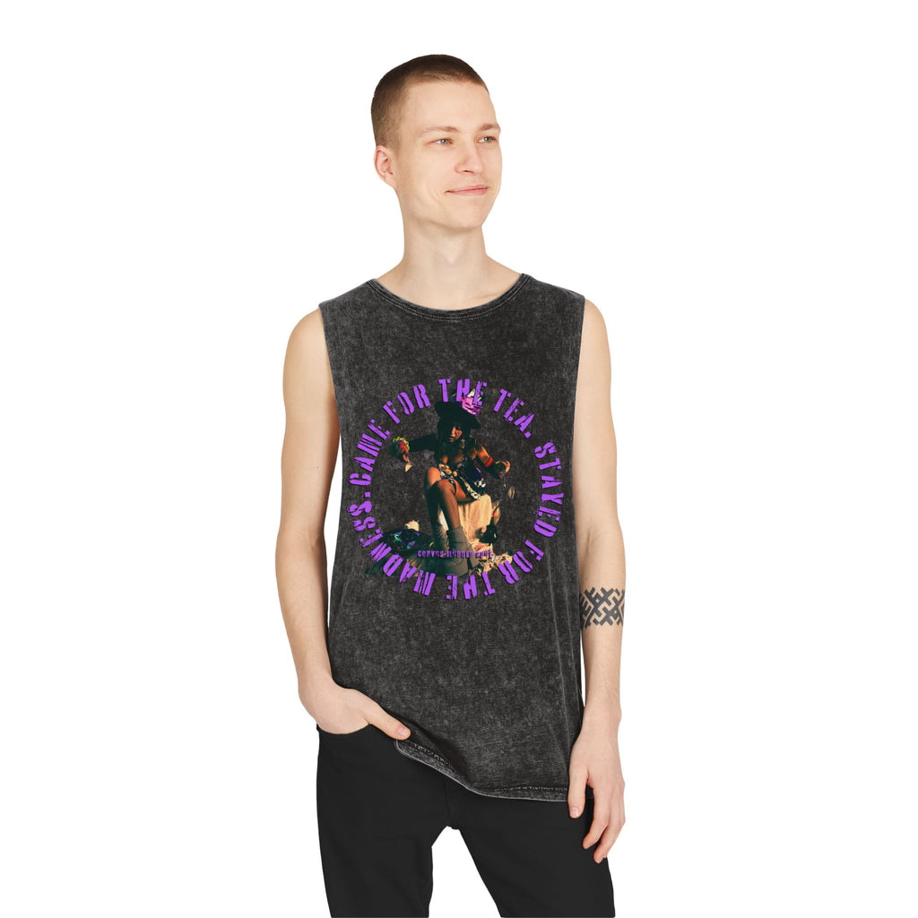 Came For The Tea by Nicholas Harvey-Stonewash Graphic Tank Top, Relaxed Summer Casual, Perfect for Music Festivals, Graphic Apparel for Men and Women, Streetwear