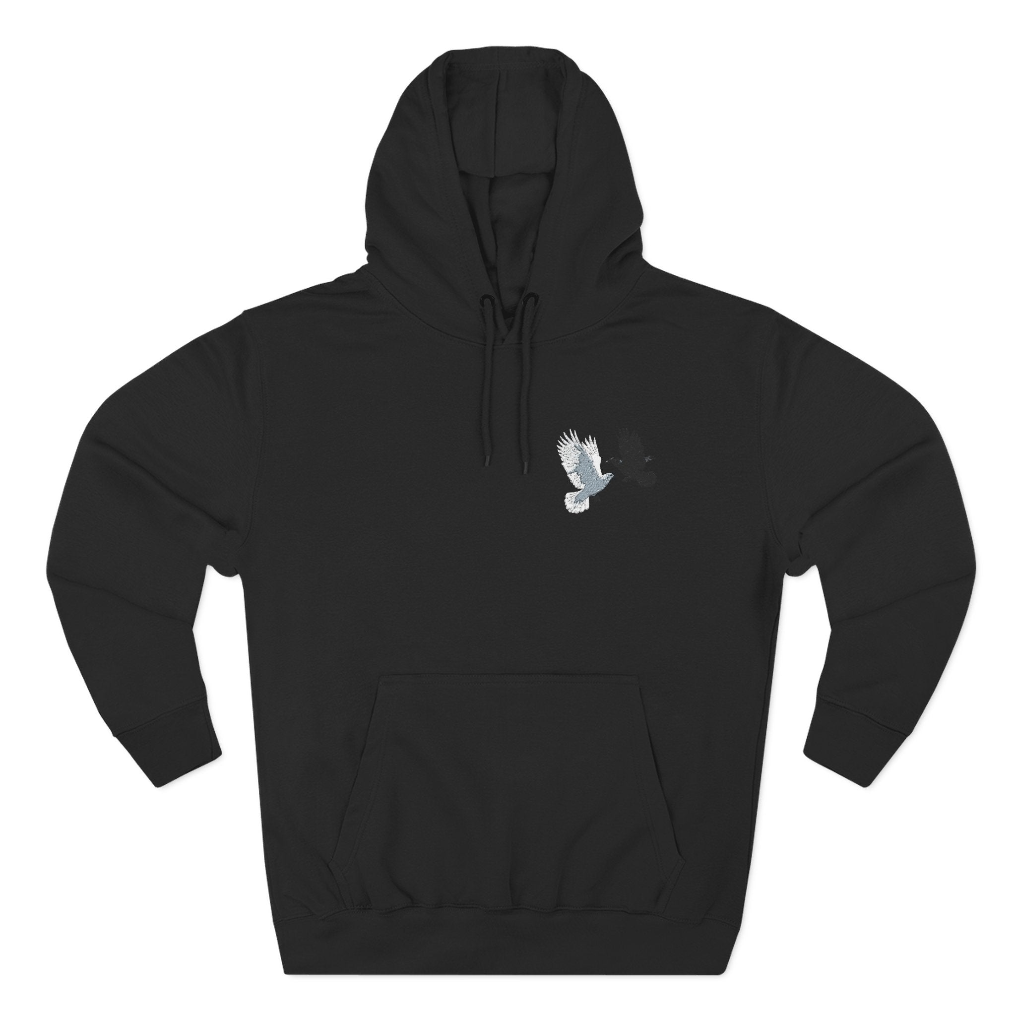 Raven & Dove Minimalist Hoodie — Small Chest Bird Graphic