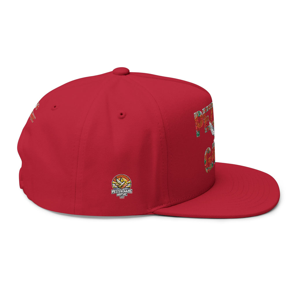 PEZZZO Gang Embroidered Flat Bill Cap — Floral Logo Snapback Hat