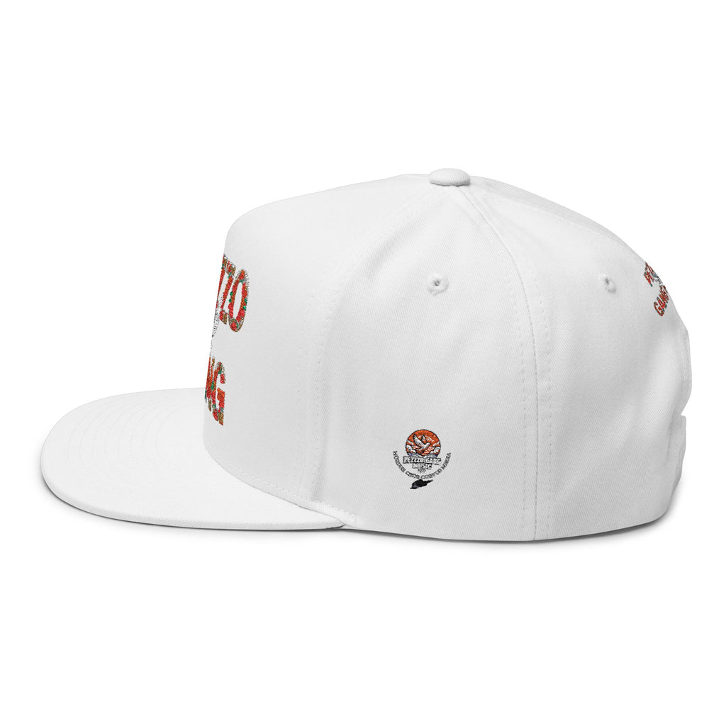 PEZZZO Gang Embroidered Flat Bill Cap — Floral Logo Snapback Hat