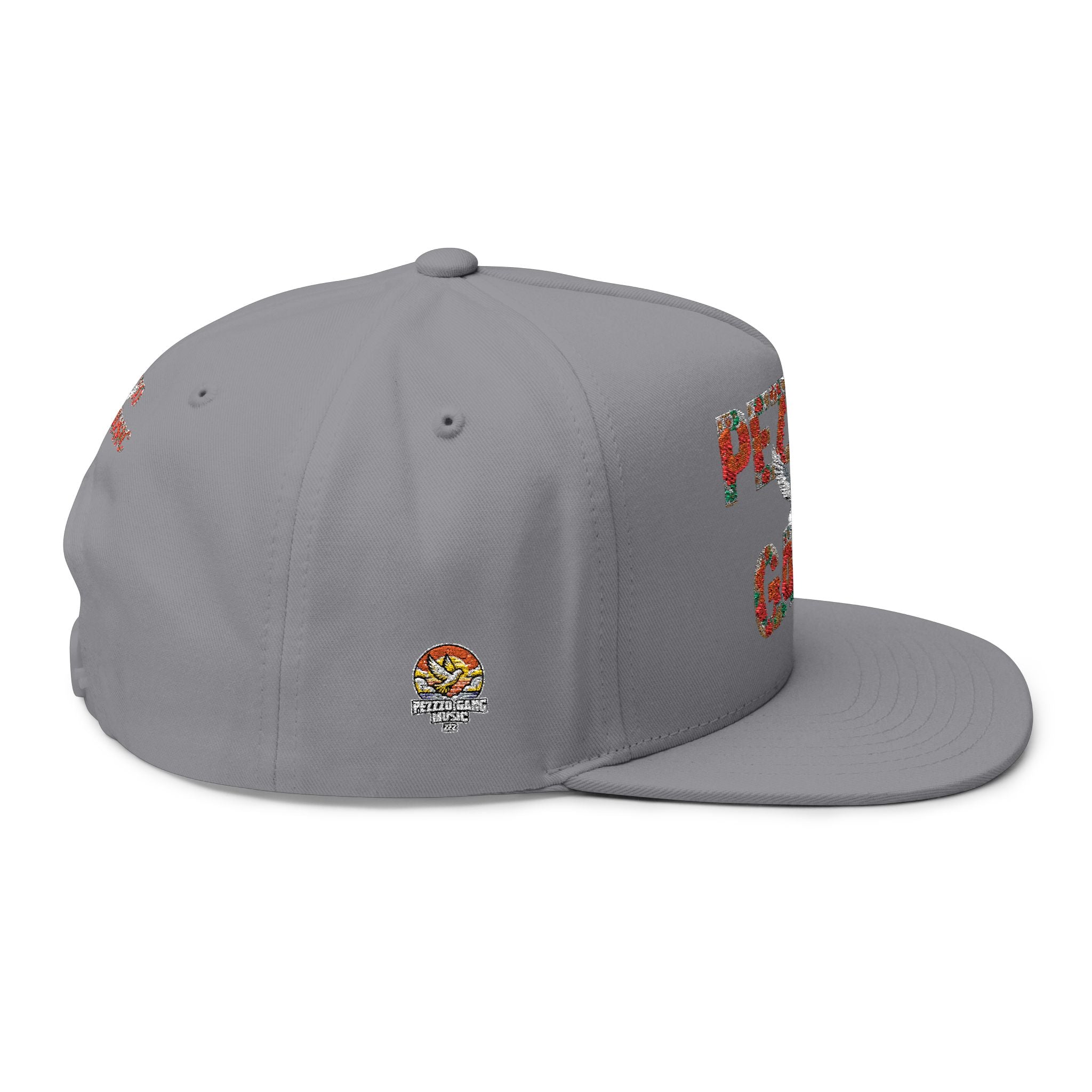 PEZZZO Gang Embroidered Flat Bill Cap — Floral Logo Snapback Hat