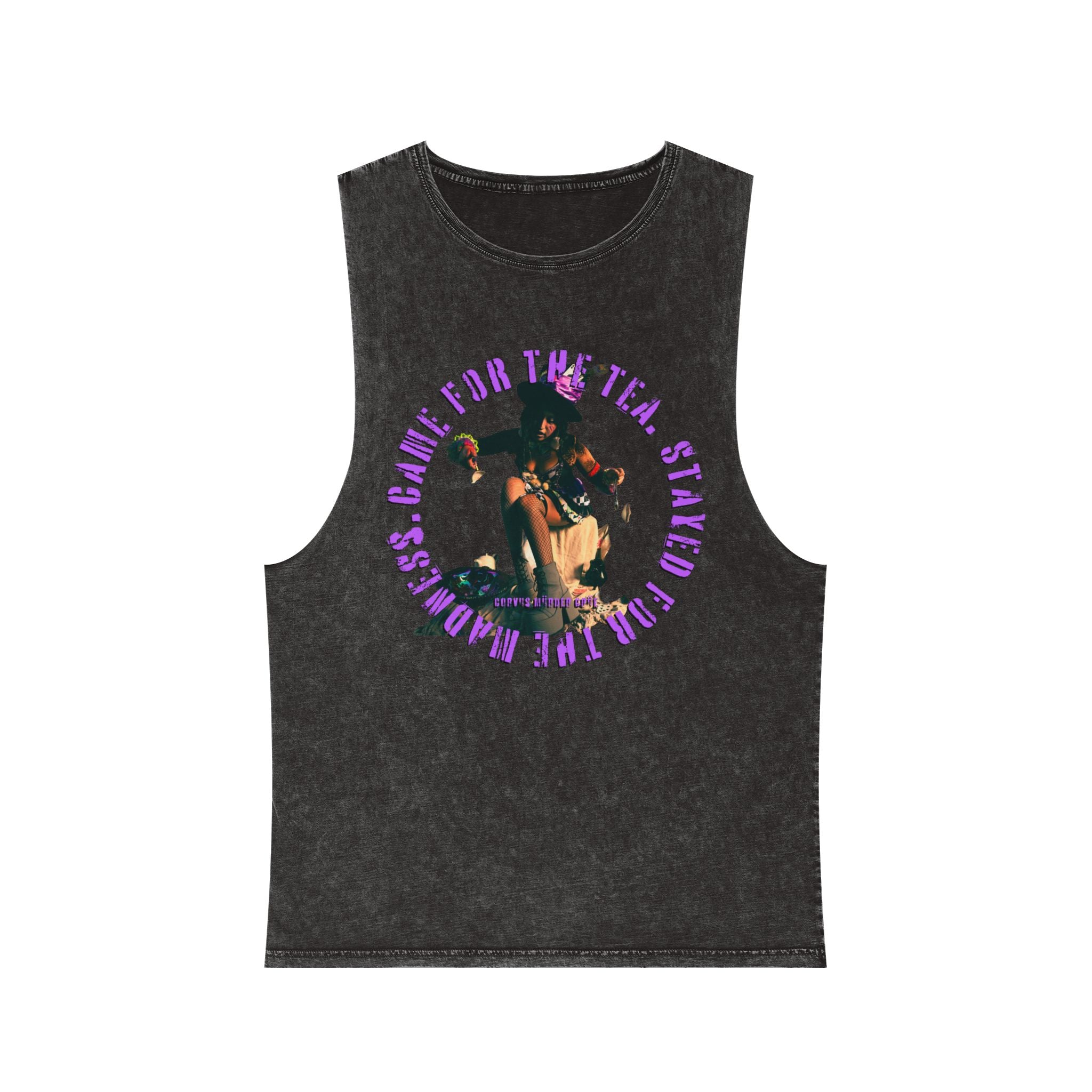 Came For The Tea by Nicholas Harvey-Stonewash Graphic Tank Top, Relaxed Summer Casual, Perfect for Music Festivals, Graphic Apparel for Men and Women, Streetwear