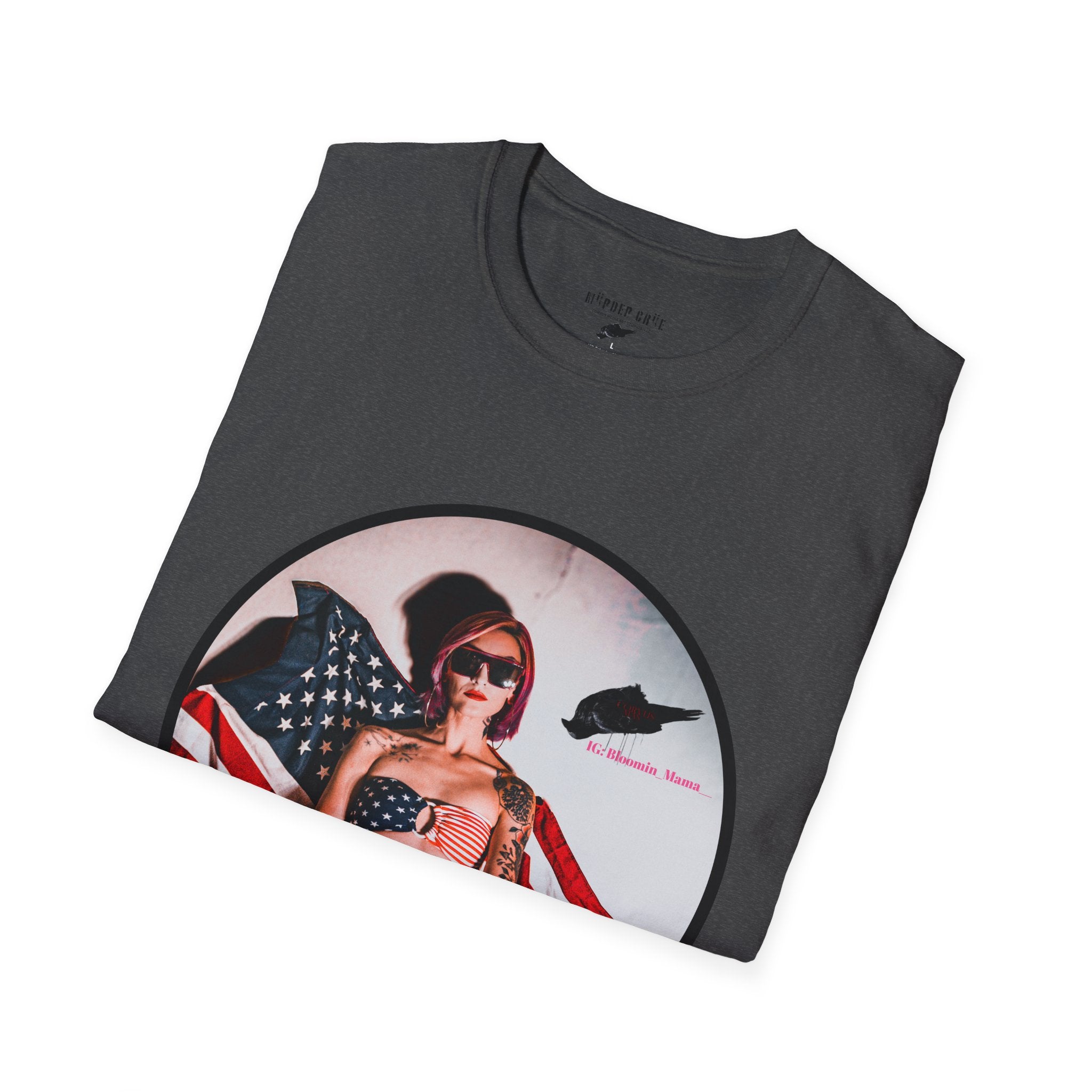 Patriotic Pin-Up T-Shirt — American Flag Bikini Girl Graphic Tee