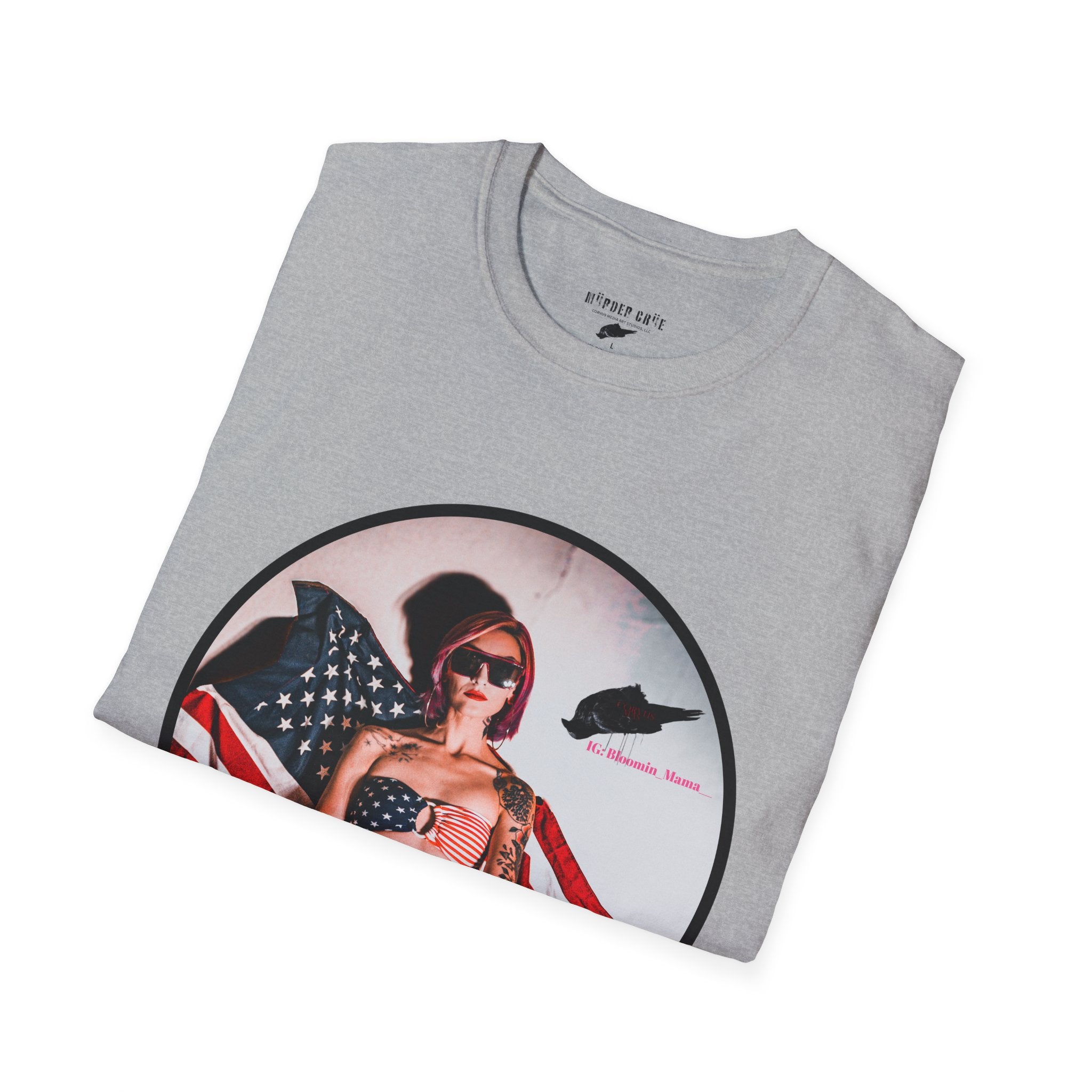 Patriotic Pin-Up T-Shirt — American Flag Bikini Girl Graphic Tee