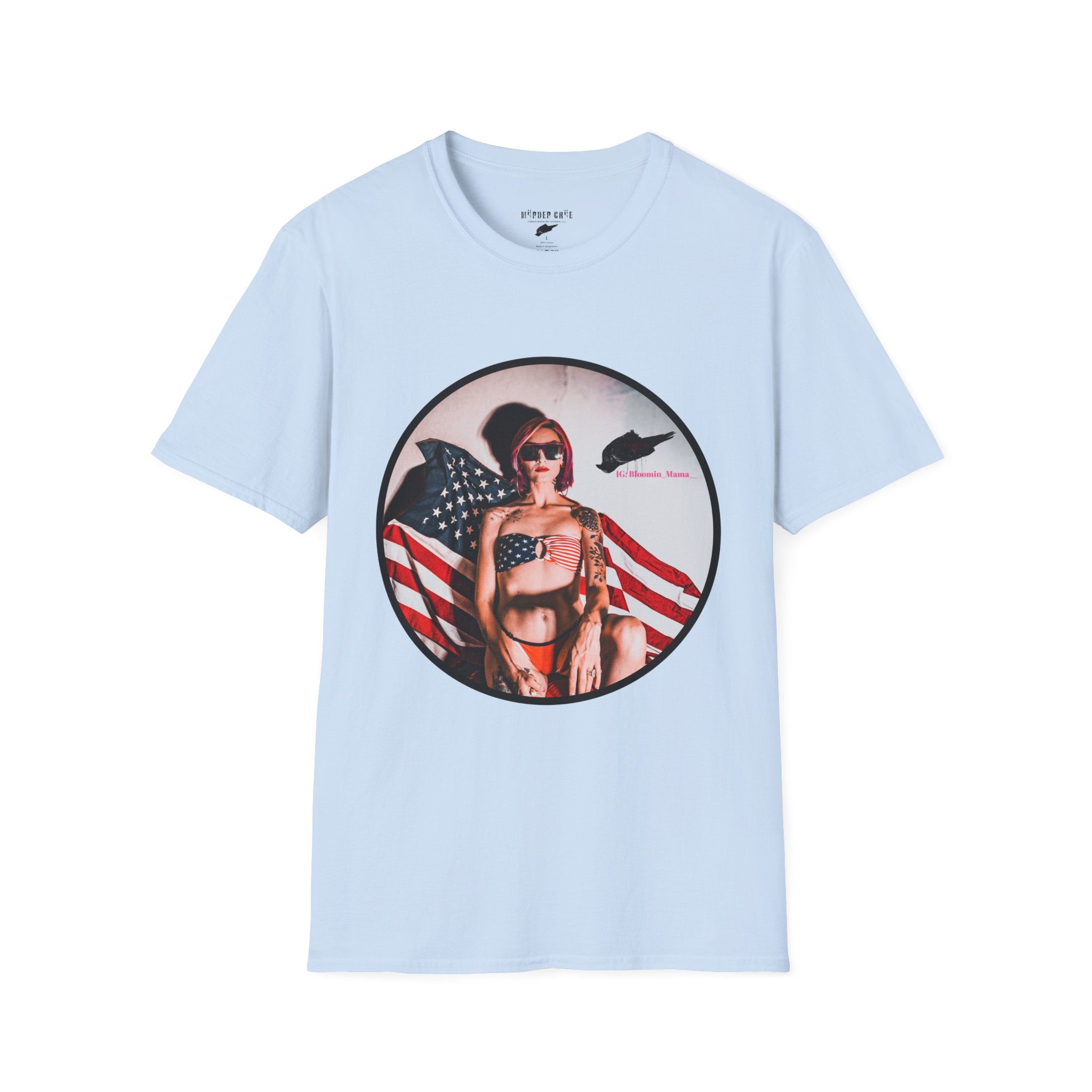 Patriotic Pin-Up T-Shirt — American Flag Bikini Girl Graphic Tee