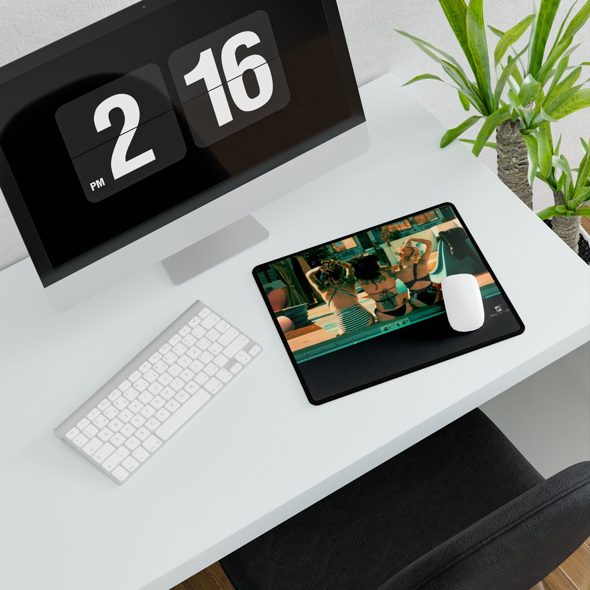 Retro Poolside Friends Desk Mat — Vintage Summer Vibe Mouse Pad